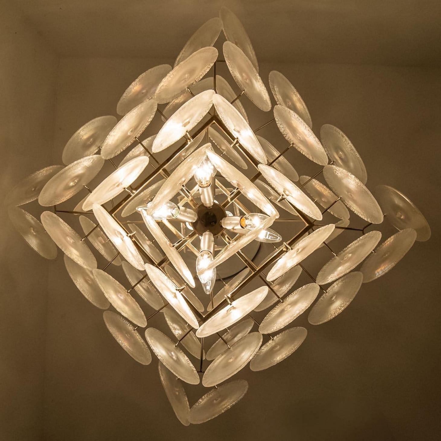 Late 20th Century 4 Layered Square Oiled Glass discs Chandelier by Nason for Vistosi, Italy For Sale