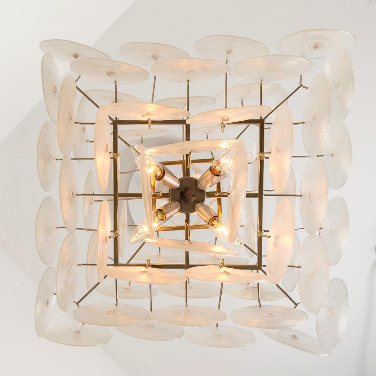 Vetro 4 Layered Square Oiled Glass discs Chandelier by Nason for Vistosi, Italy in vendita