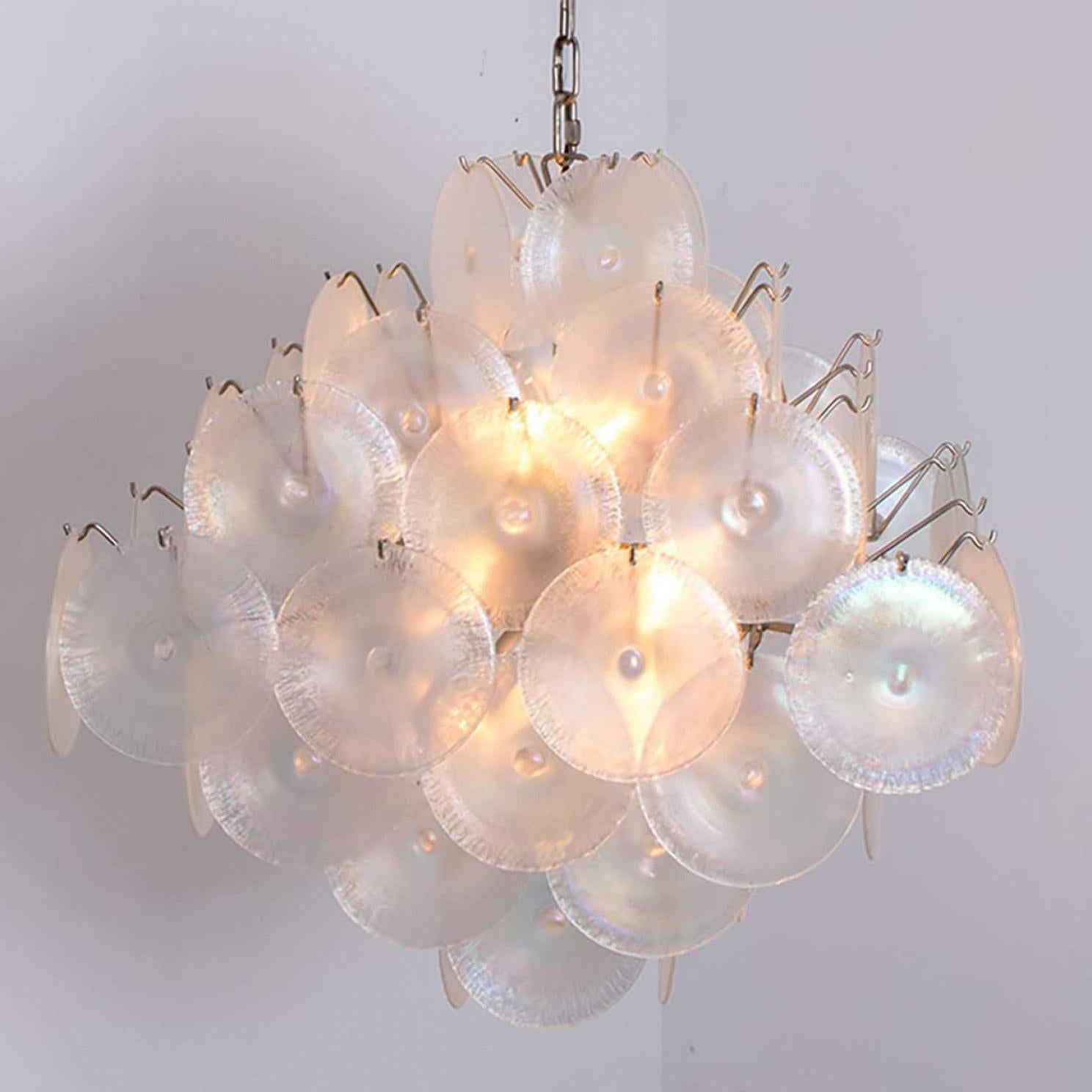 4 Layered Square Oiled Glass discs Chandelier by Nason for Vistosi, Italy in vendita 1