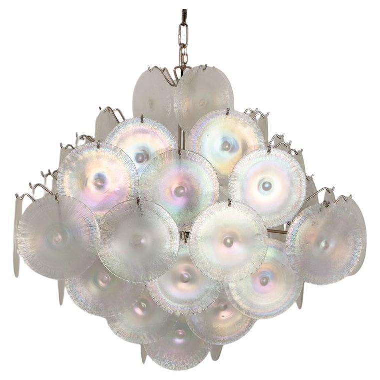 4 Layered Square Oiled Glass discs Chandelier by Nason for Vistosi, Italy in vendita