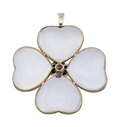 4-Leaf Clover Emerald Diamond Rock Crystal Gold Pendant