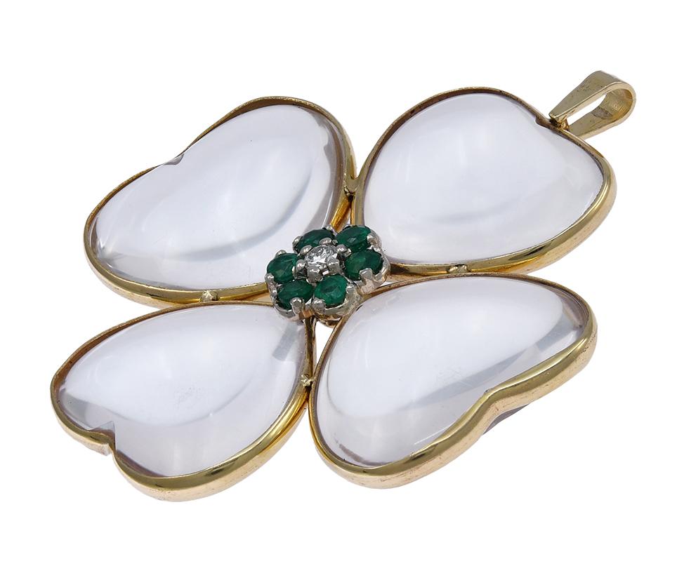 lucky four leaf clover emerald crystal necklace