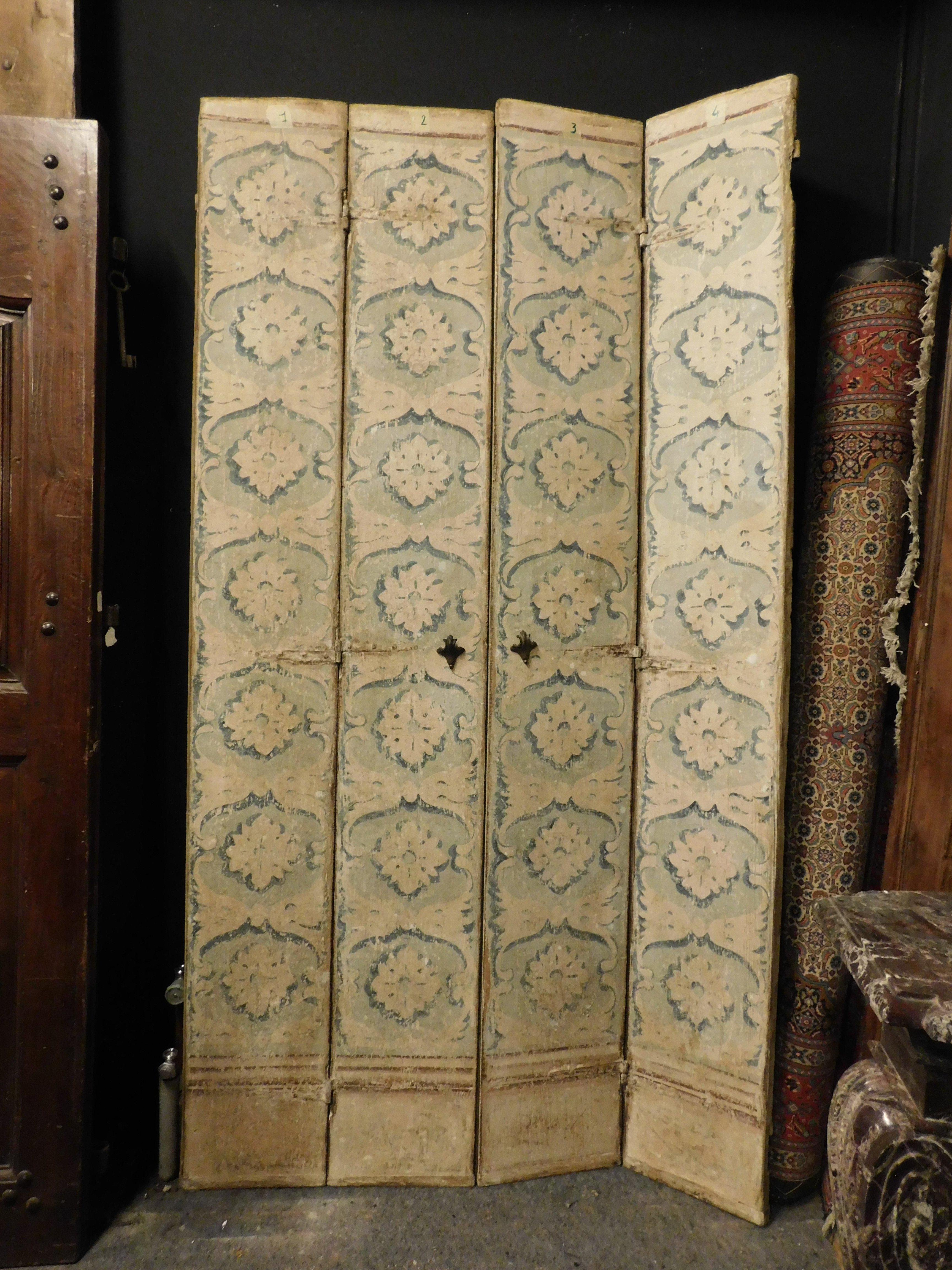 Hand-Painted 4-leaf door in richly painted wood, from Venice, Italy For Sale