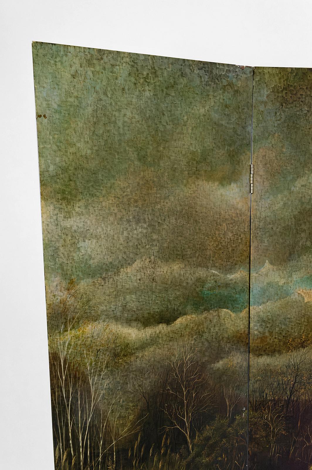 4-Leaf Screen with Lacquered Landscape by Bernard Cuenin, circa 1970 For Sale 6