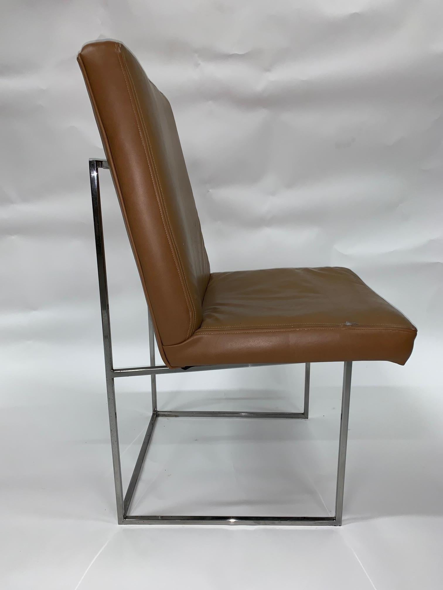 Mid-Century Modern 4 Leather Milo Baughman Dining Chairs -original leather For Sale