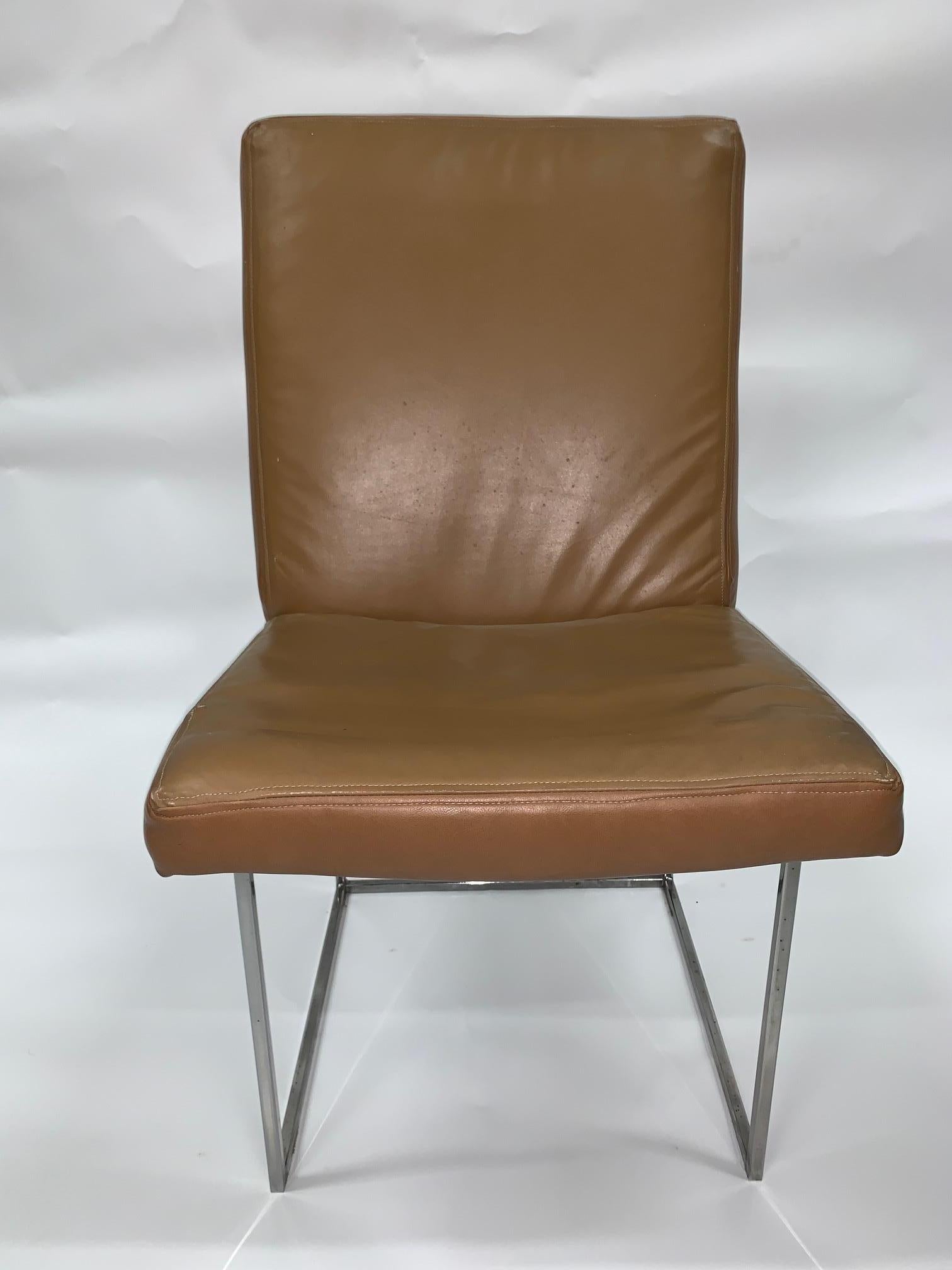 Metalwork 4 Leather Milo Baughman Dining Chairs -original leather For Sale