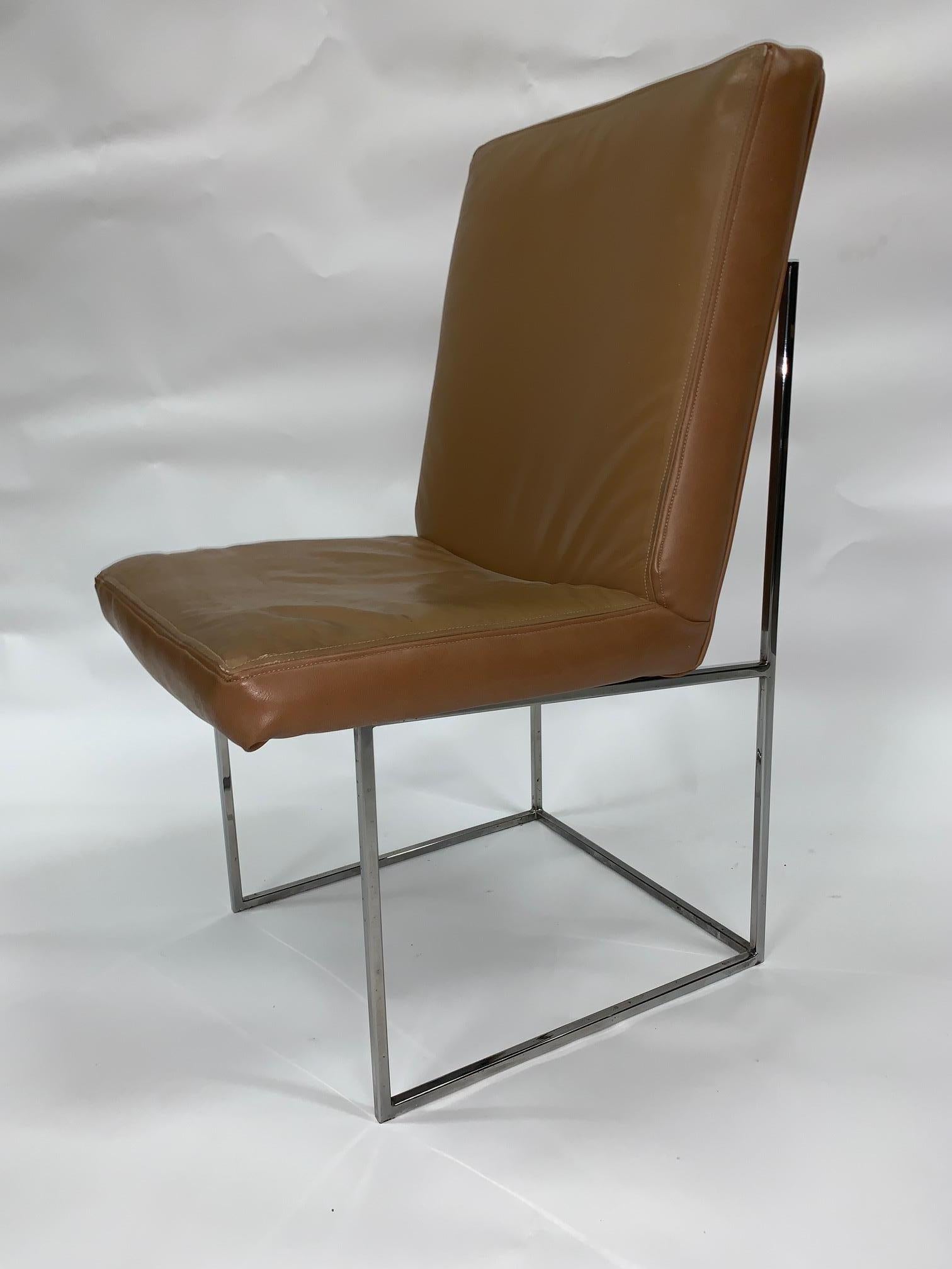 4 Leather Milo Baughman Dining Chairs -original leather In Good Condition For Sale In Houston, TX