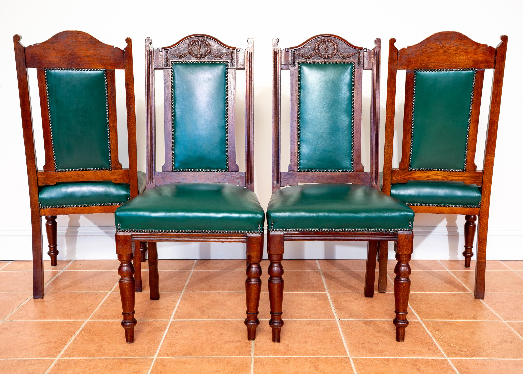 4 Chaises de salle à manger en cuir Oak Country House Regency Style Racing Green Baronial en vente 4