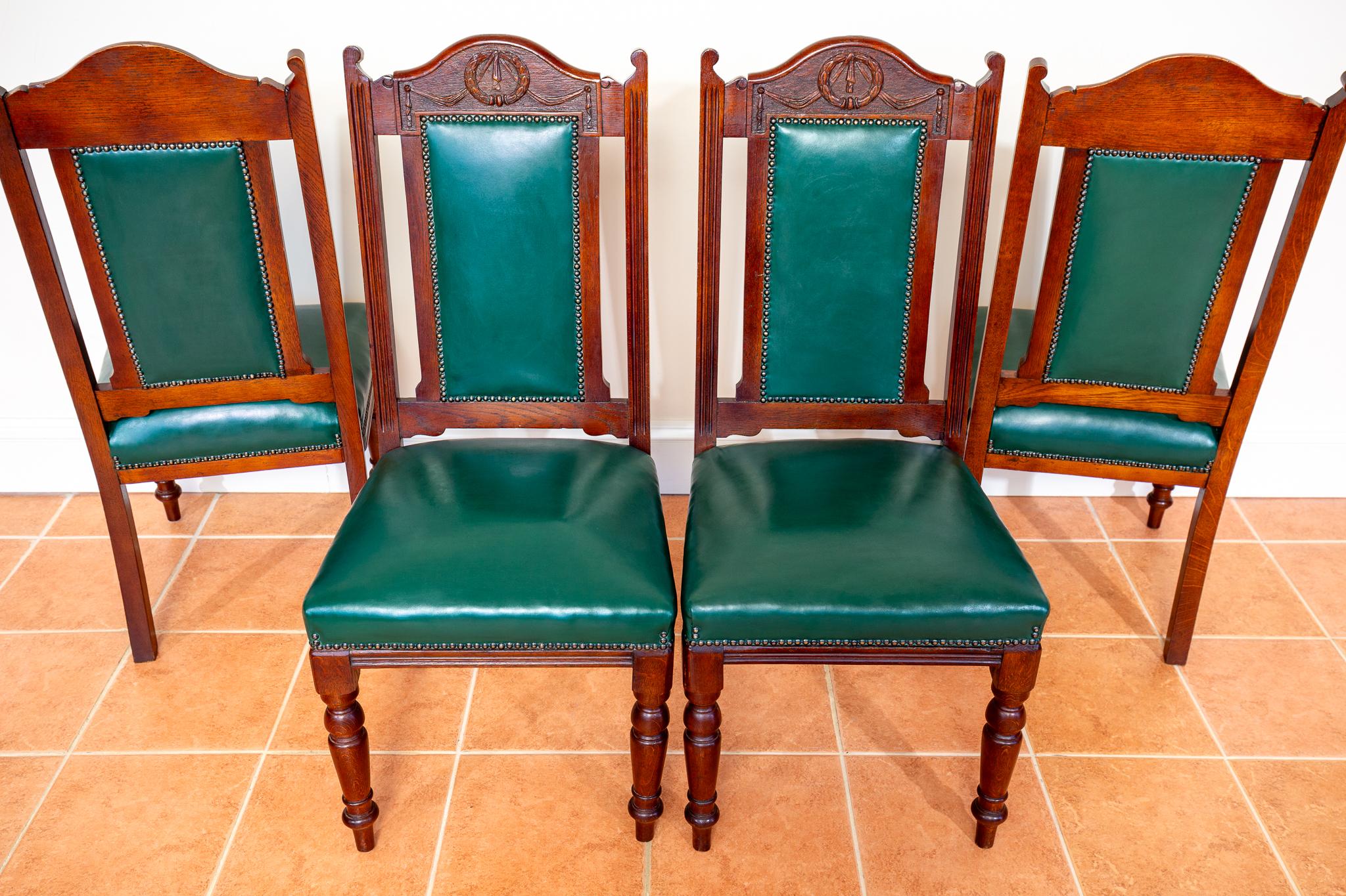 4 Chaises de salle à manger en cuir Oak Country House Regency Style Racing Green Baronial en vente 5