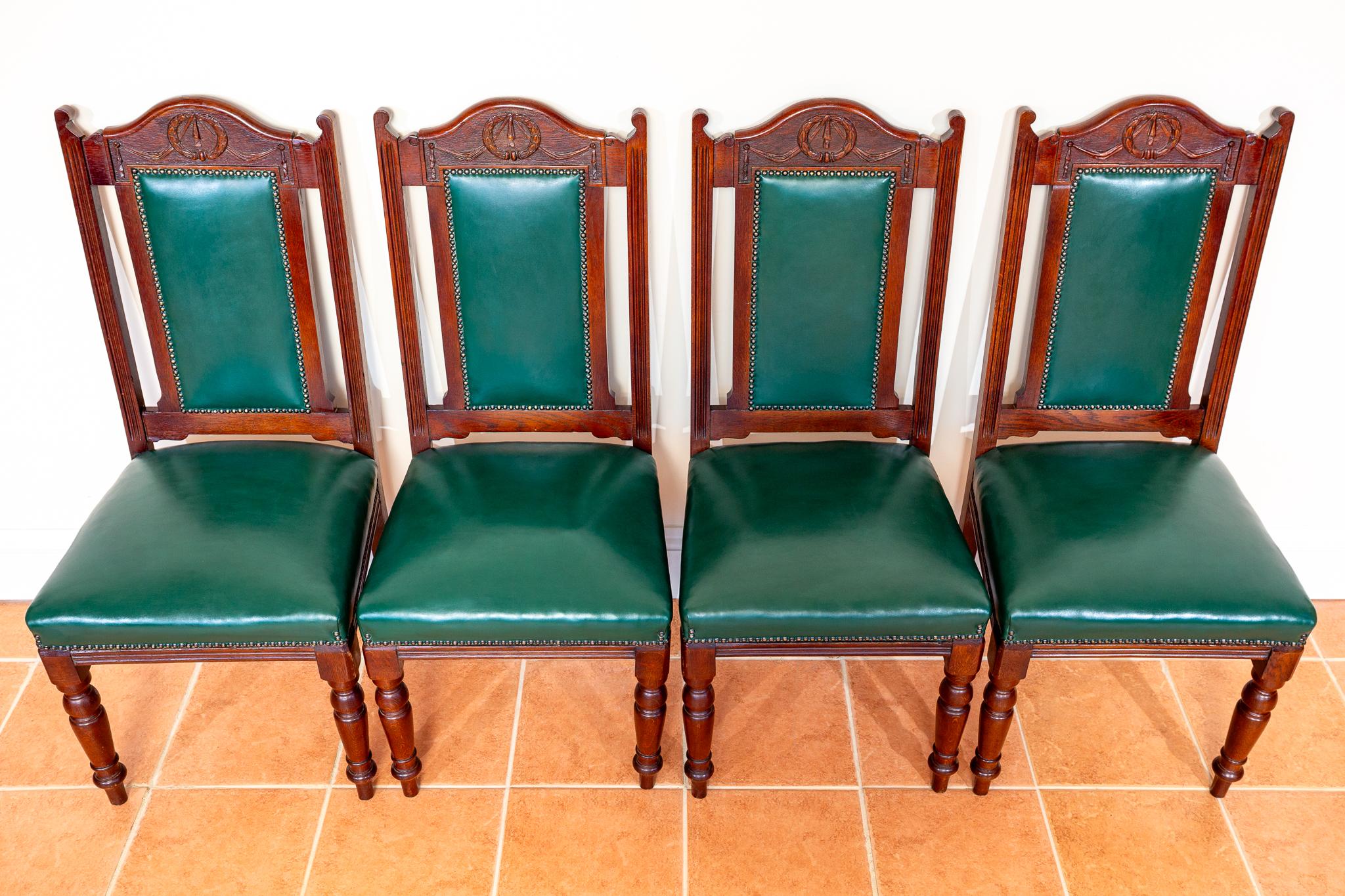 4 Chaises de salle à manger en cuir Oak Country House Regency Style Racing Green Baronial en vente 7