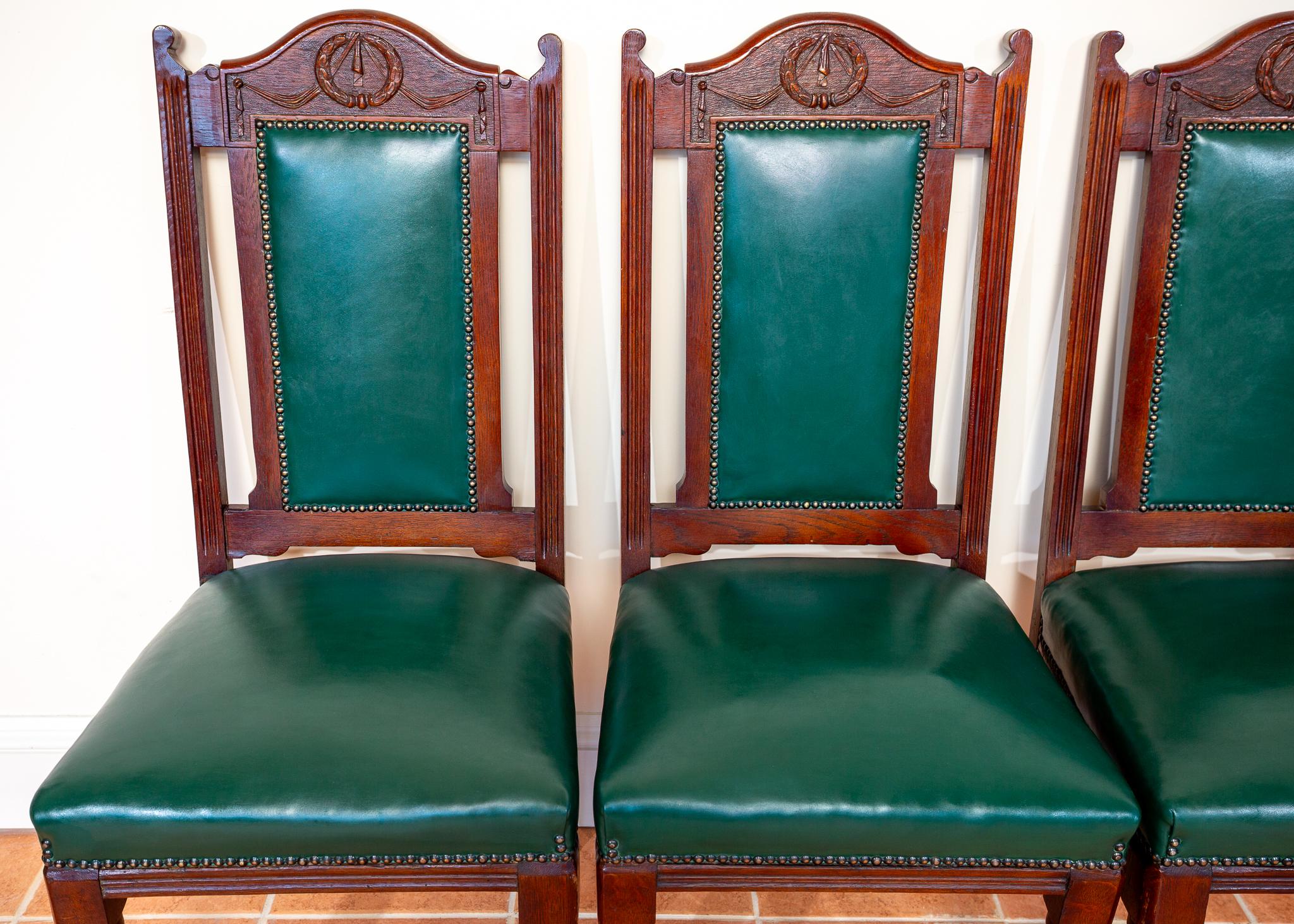 4 Chaises de salle à manger en cuir Oak Country House Regency Style Racing Green Baronial en vente 8