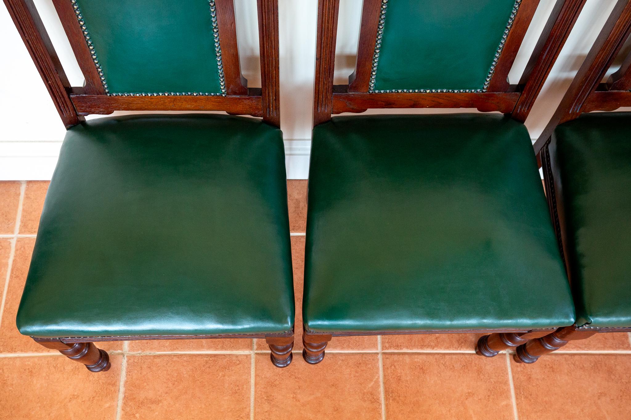 4 Chaises de salle à manger en cuir Oak Country House Regency Style Racing Green Baronial en vente 10