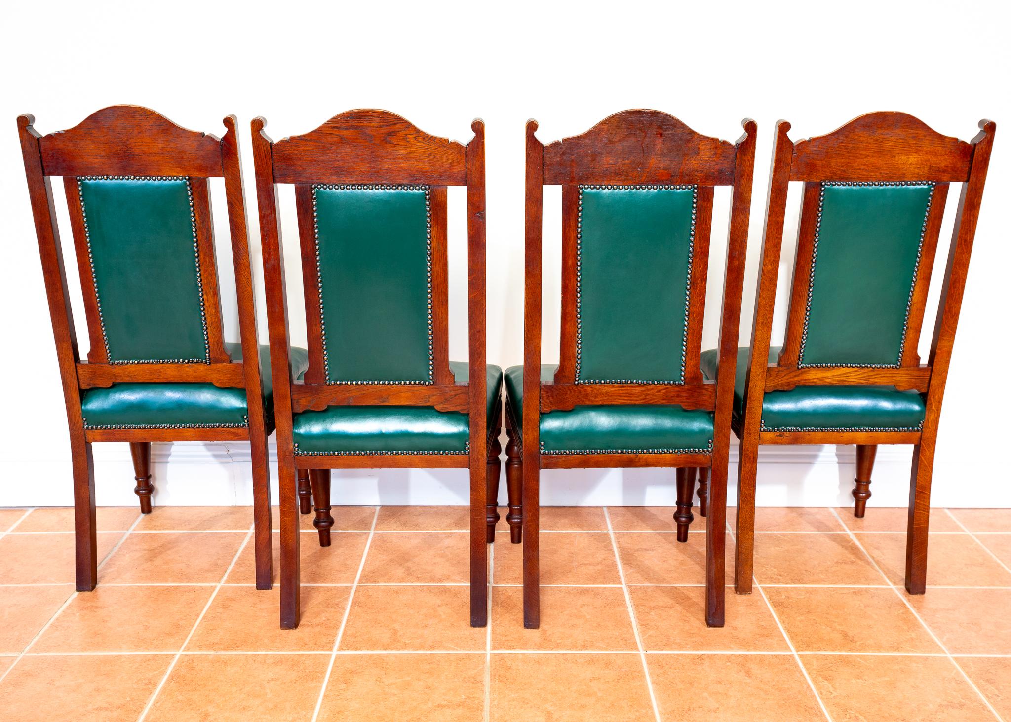 4 Chaises de salle à manger en cuir Oak Country House Regency Style Racing Green Baronial en vente 12