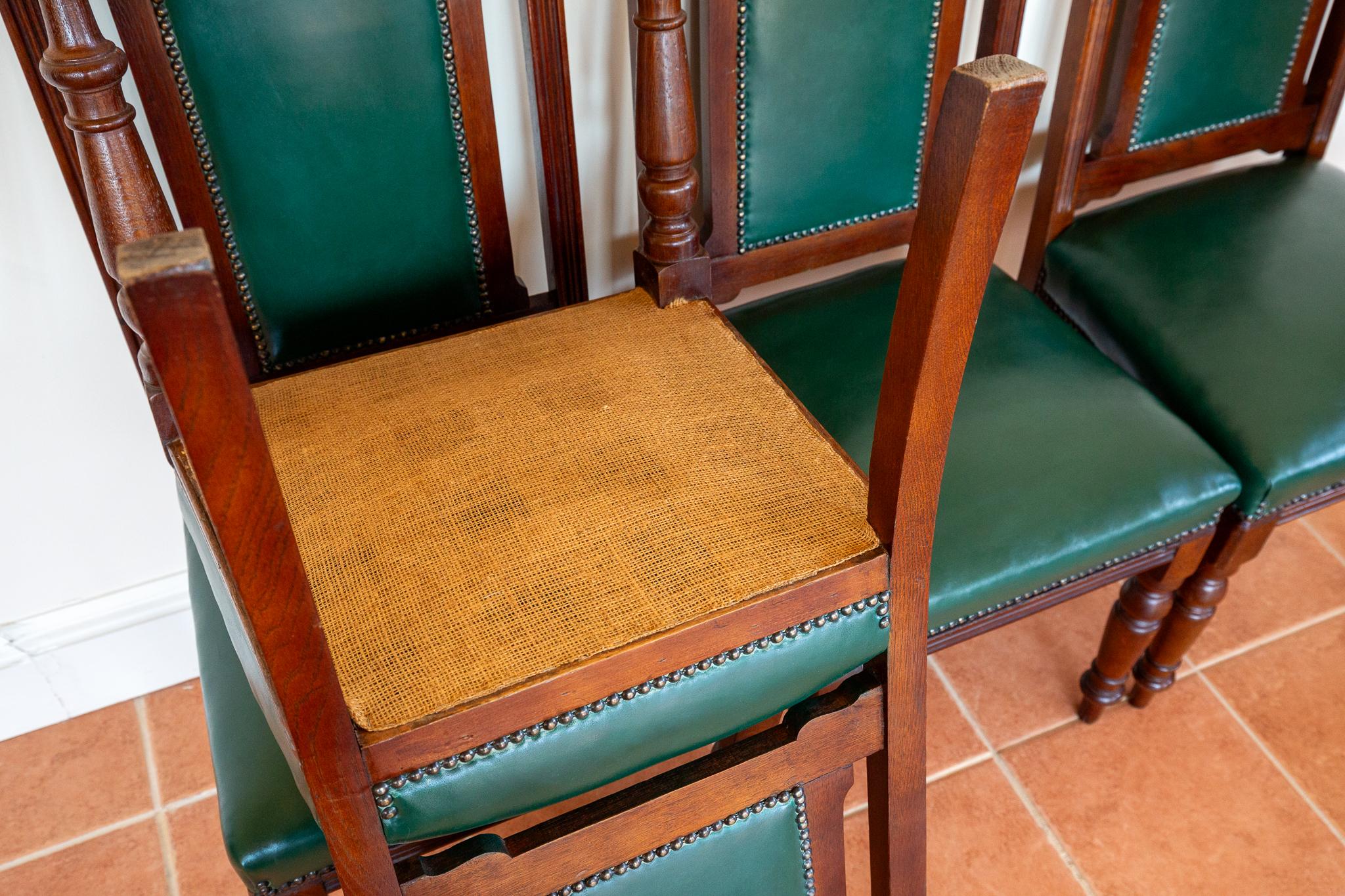 4 Chaises de salle à manger en cuir Oak Country House Regency Style Racing Green Baronial en vente 13