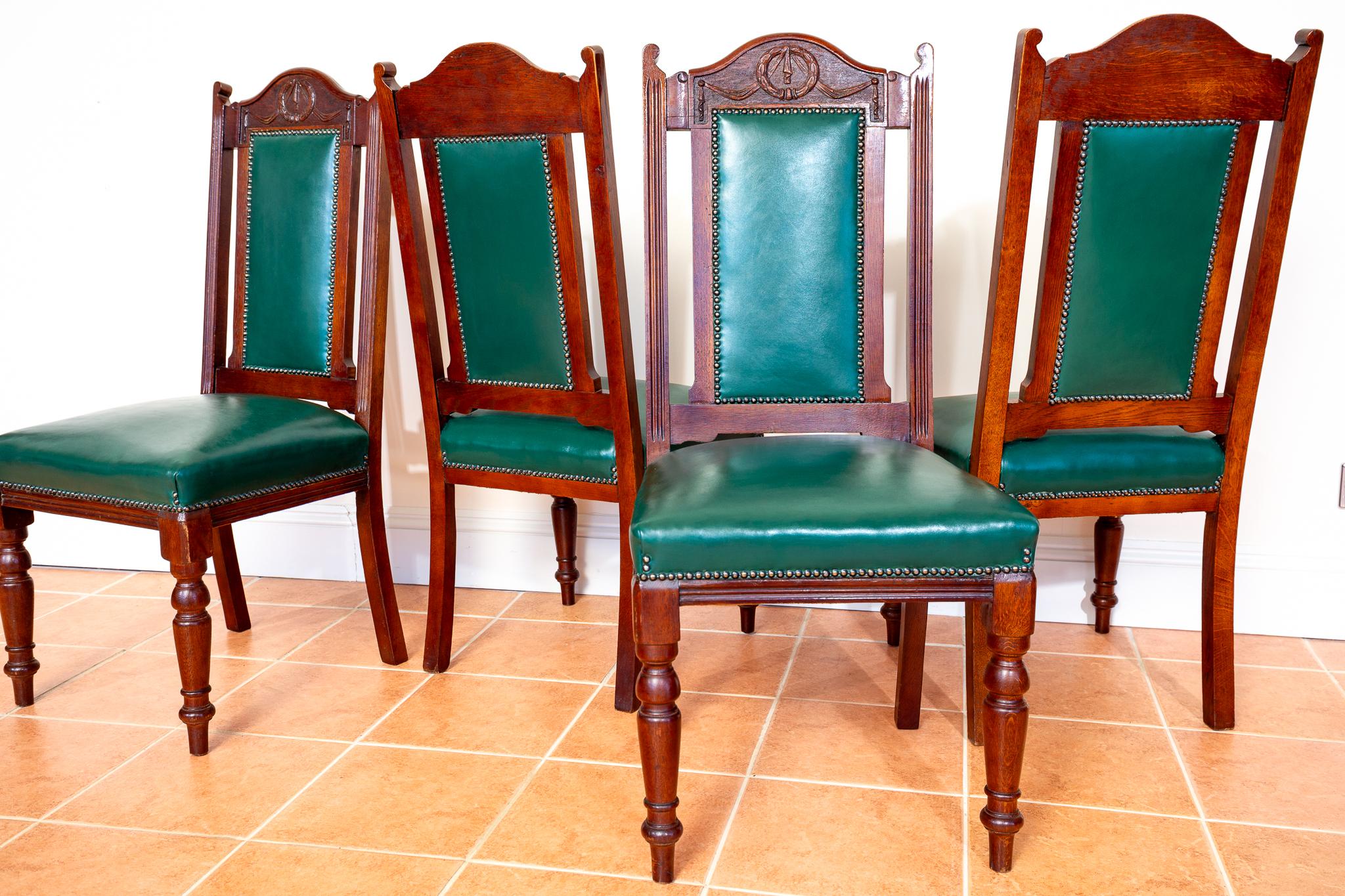 4 Chaises de salle à manger en cuir Oak Country House Regency Style Racing Green Baronial en vente 2