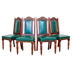 4 Chaises de salle à manger en cuir Oak Country House Regency Style Racing Green Baronial