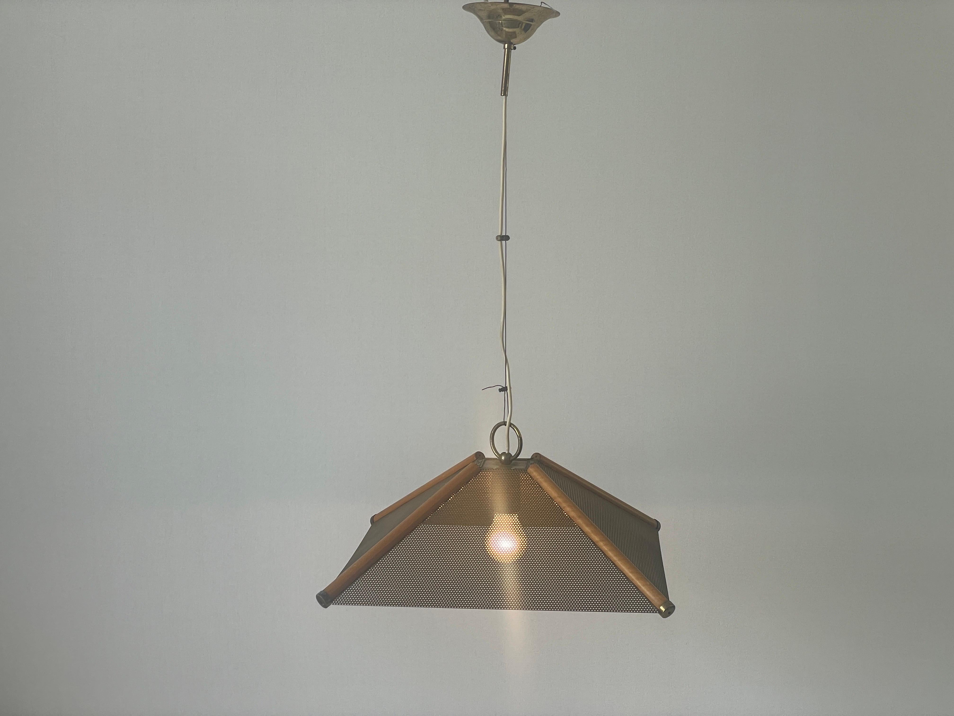 Lampada a sospensione a 4 foglie con linee in Wood e corpo in metallo, anni '60, Italia in vendita 4