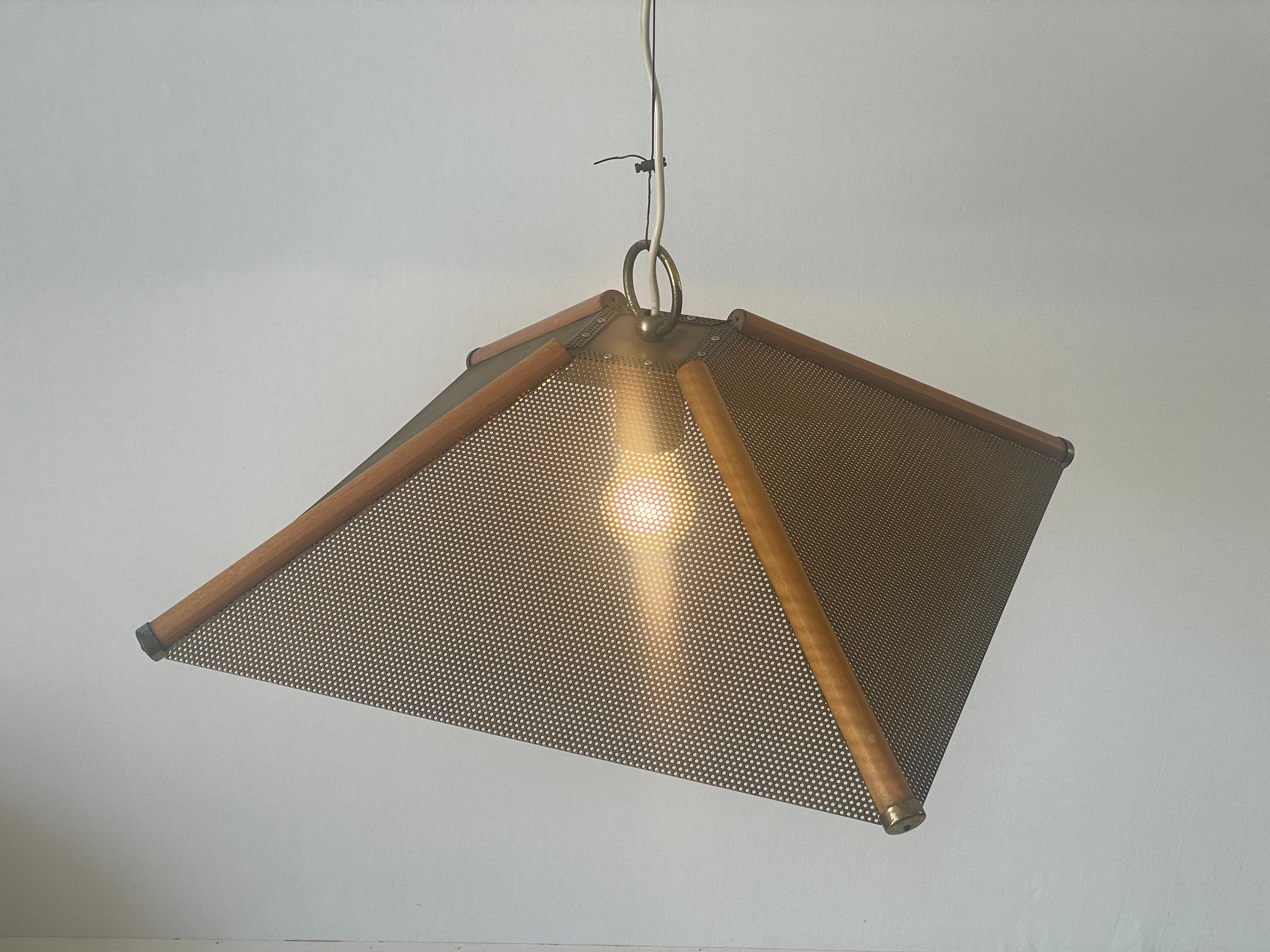 Lampada a sospensione a 4 foglie con linee in Wood e corpo in metallo, anni '60, Italia in vendita 5