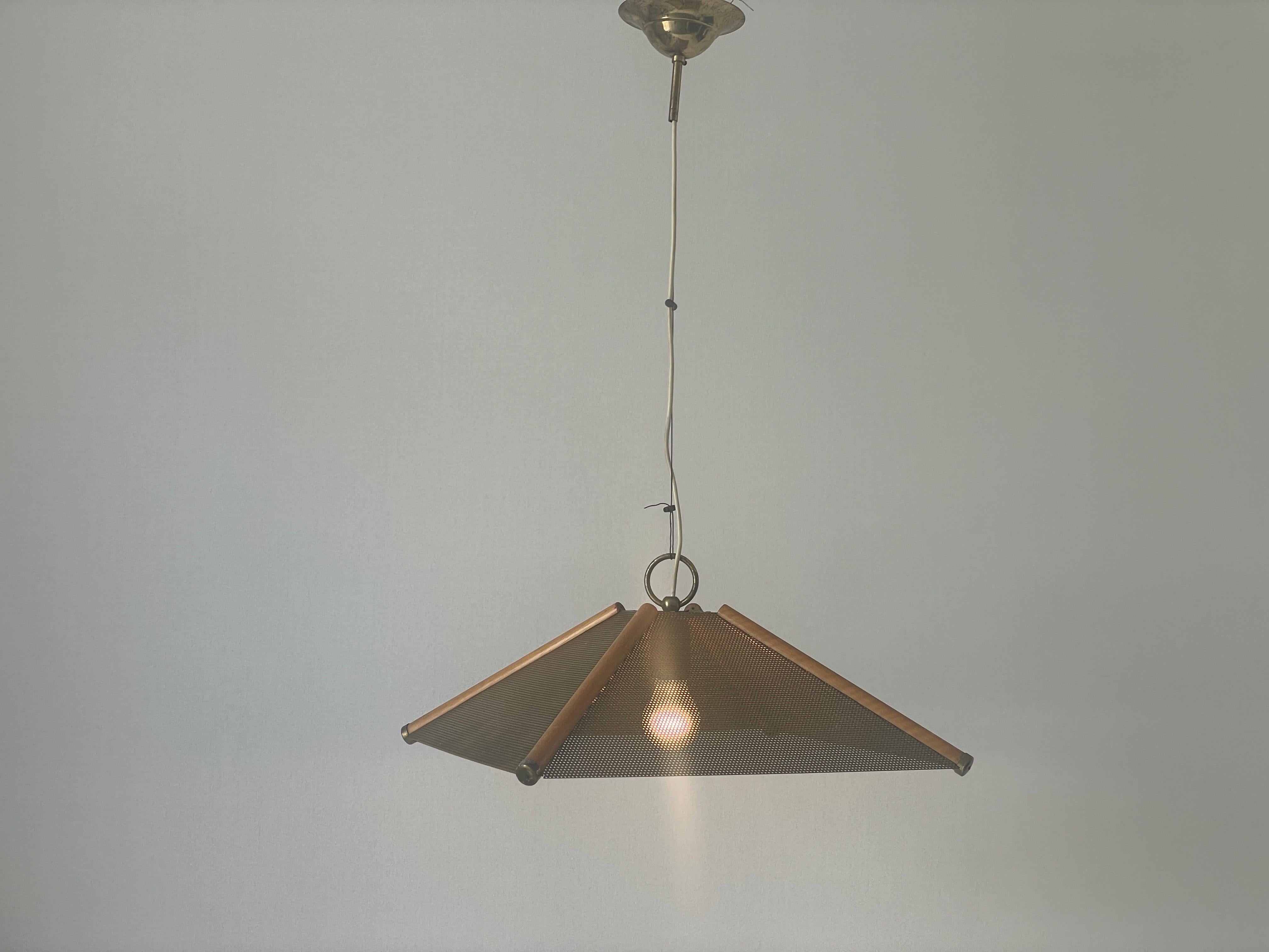 Lampada a sospensione a 4 foglie con linee in Wood e corpo in metallo, anni '60, Italia in vendita 6