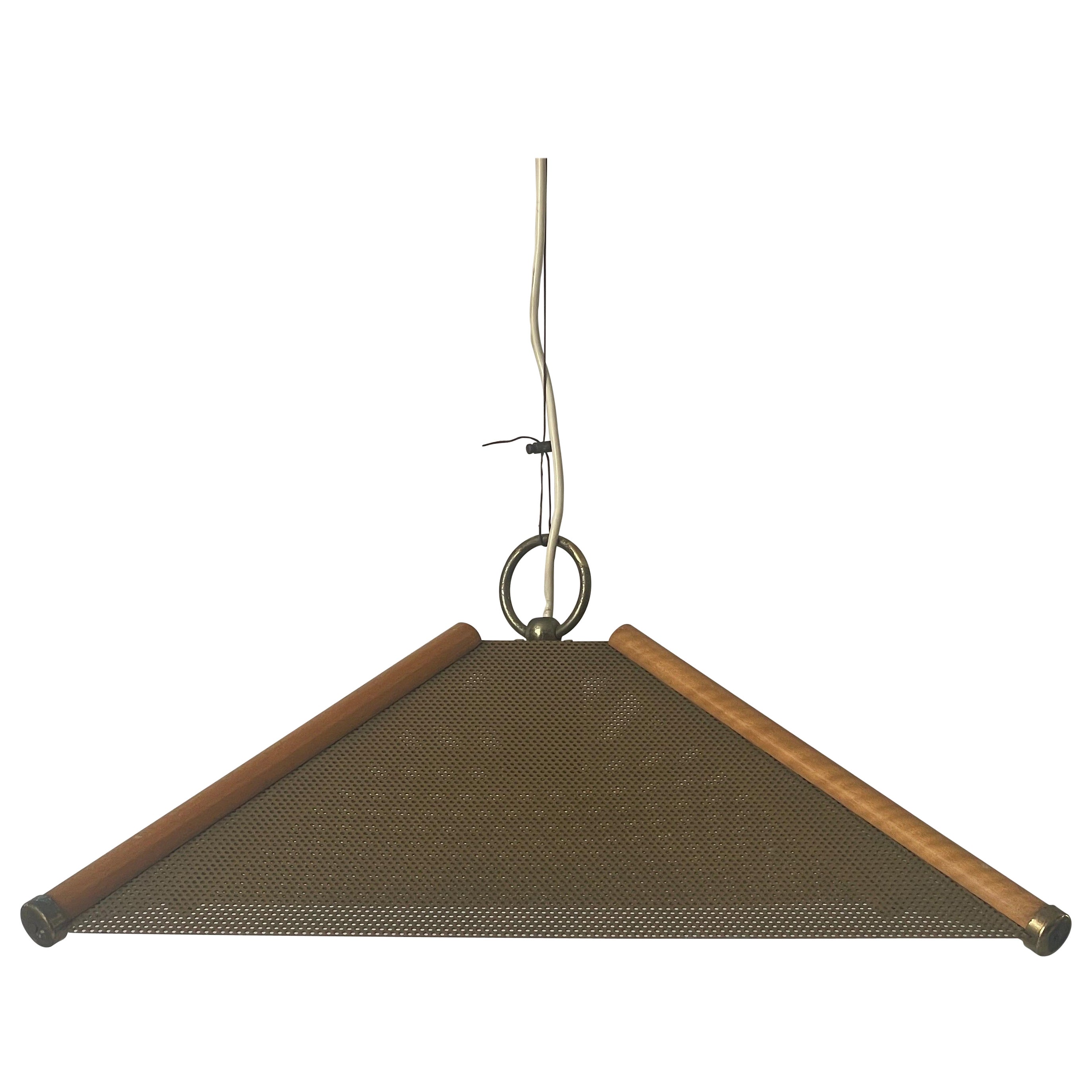 Lampada a sospensione a 4 foglie con linee in Wood e corpo in metallo, anni '60, Italia