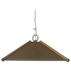 Lampada a sospensione a 4 foglie con linee in Wood e corpo in metallo, anni '60, Italia