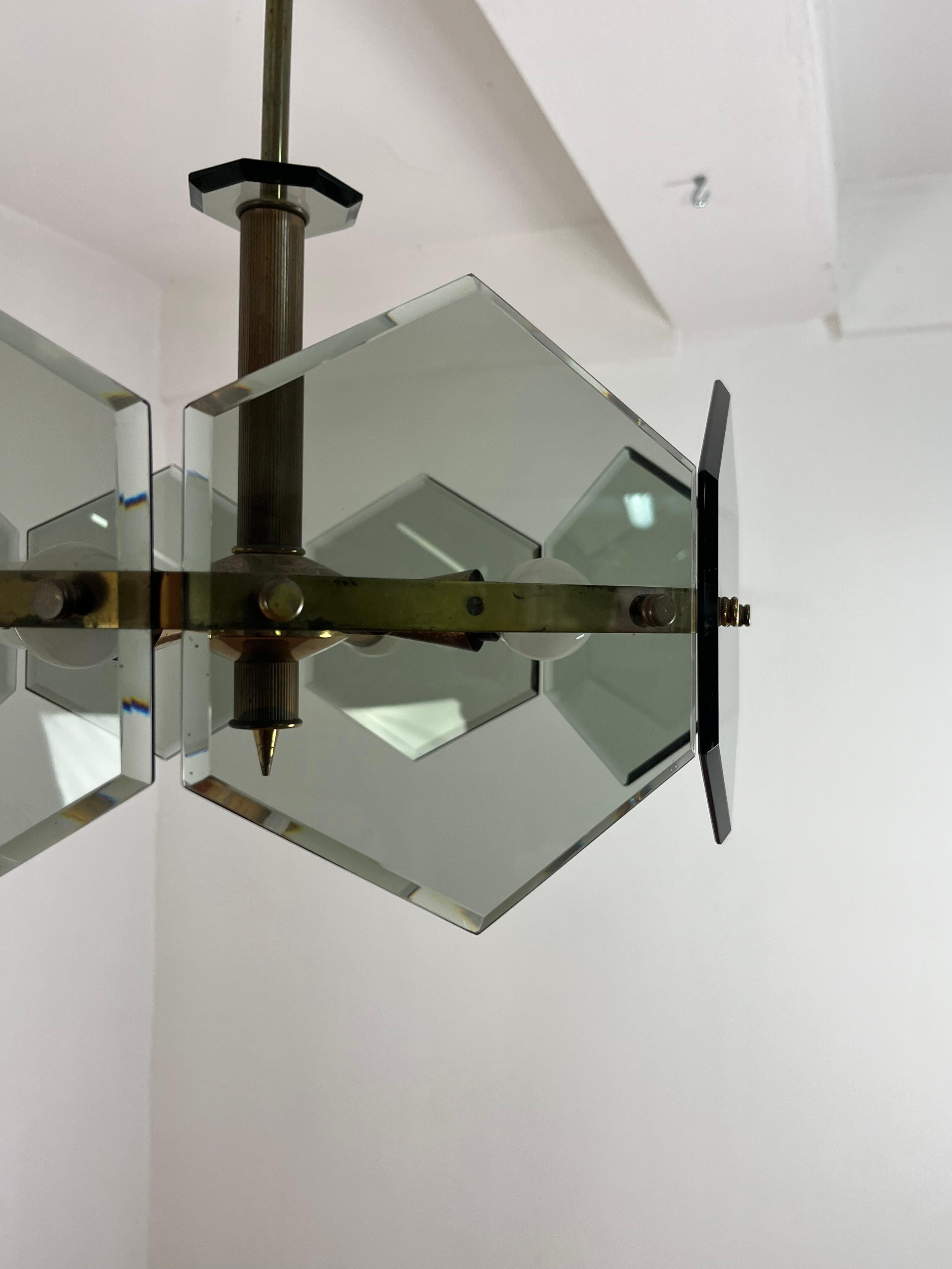4-Light Brass And Murano Glass Chandelier By Gino Paroldo For Fontana Arte, 1960 For Sale 8