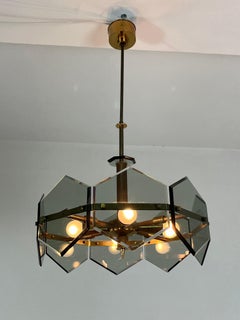 4-Light Brass And Murano Glass Chandelier By Gino Paroldo For Fontana Arte, 1960