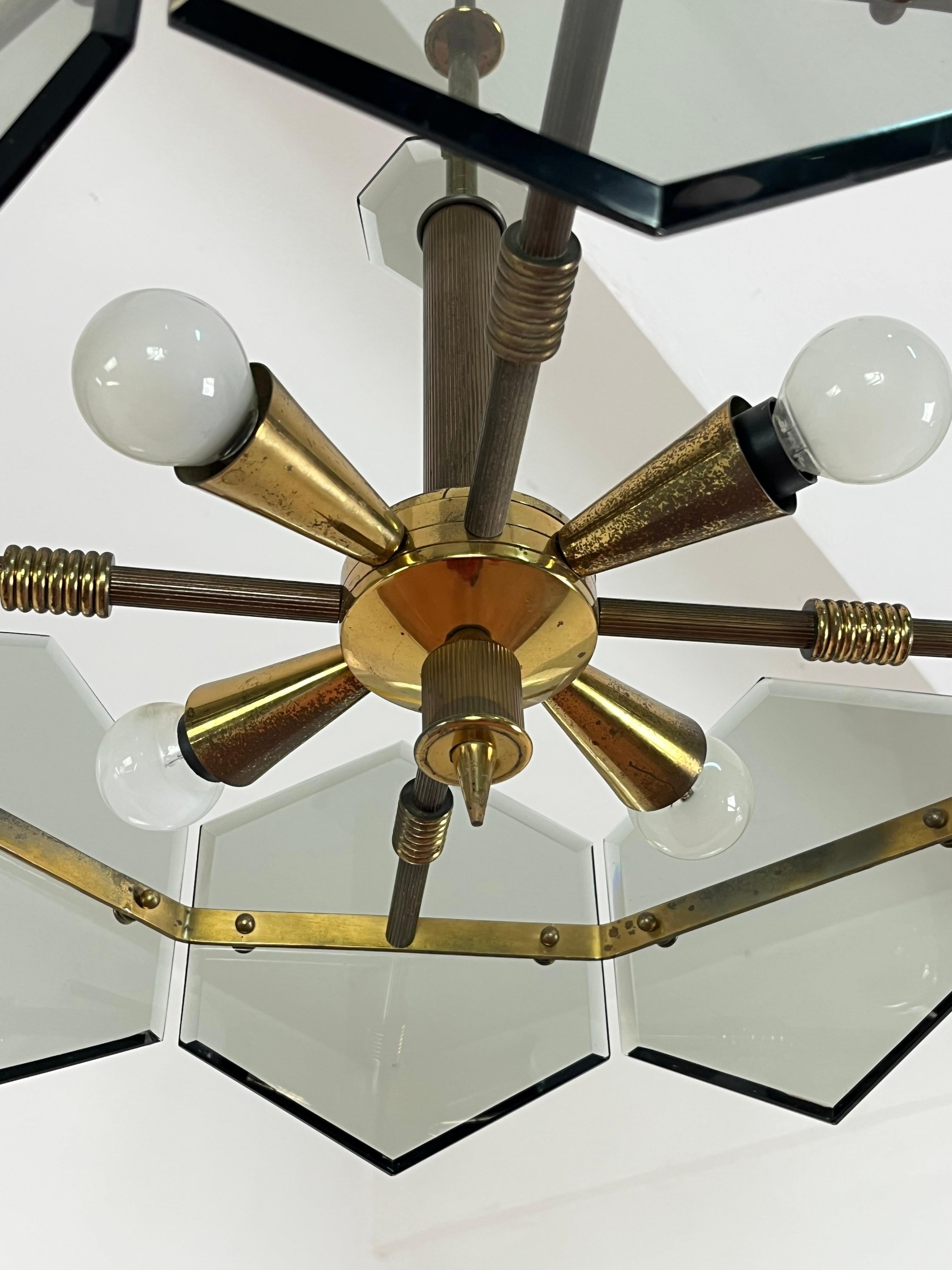 Italian 4-Light Brass And Murano Glass Chandelier By Gino Paroldo For Fontana Arte, 1960 For Sale