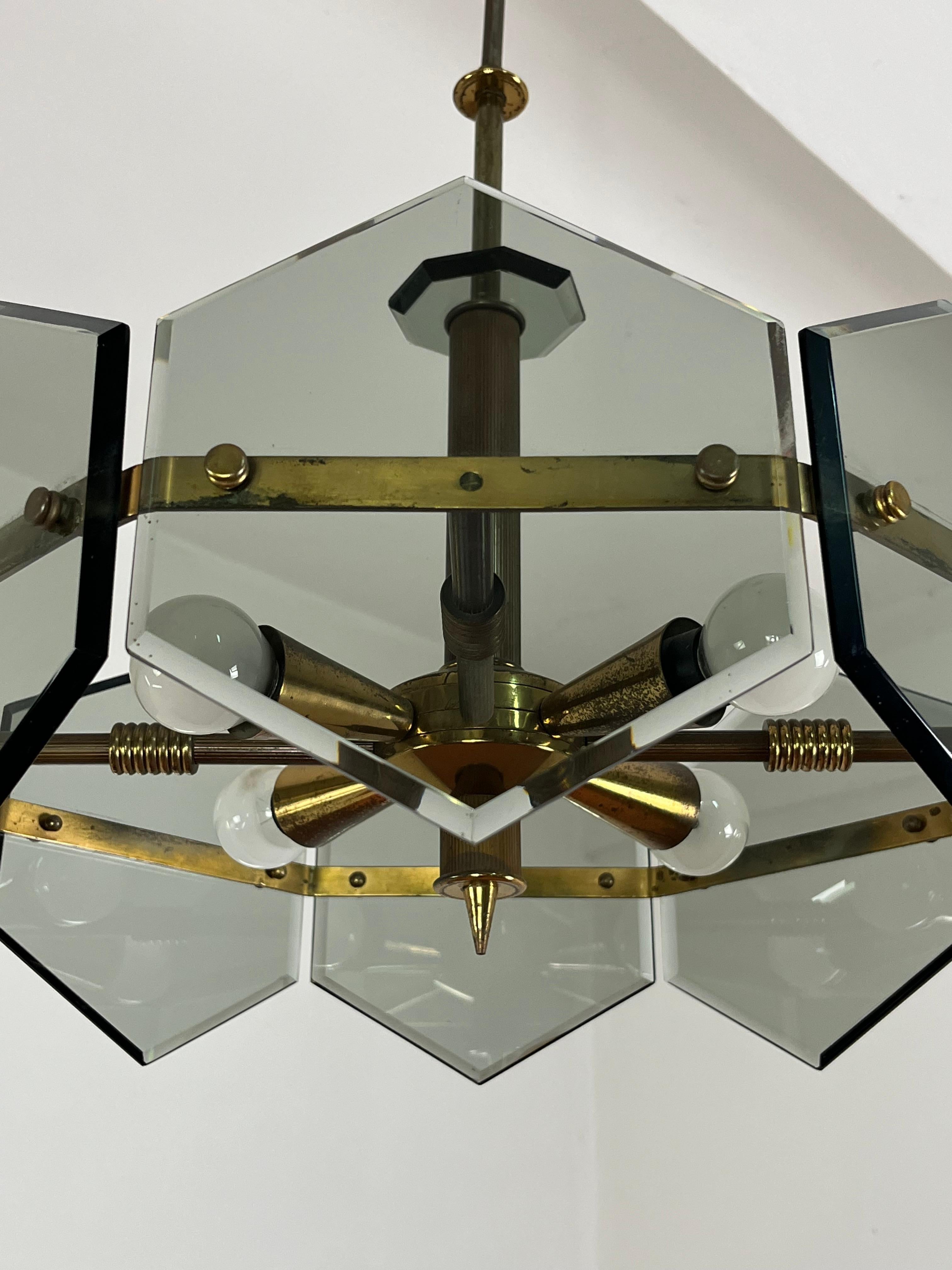 4-Light Brass And Murano Glass Chandelier By Gino Paroldo For Fontana Arte, 1960 In Good Condition For Sale In Palermo, IT