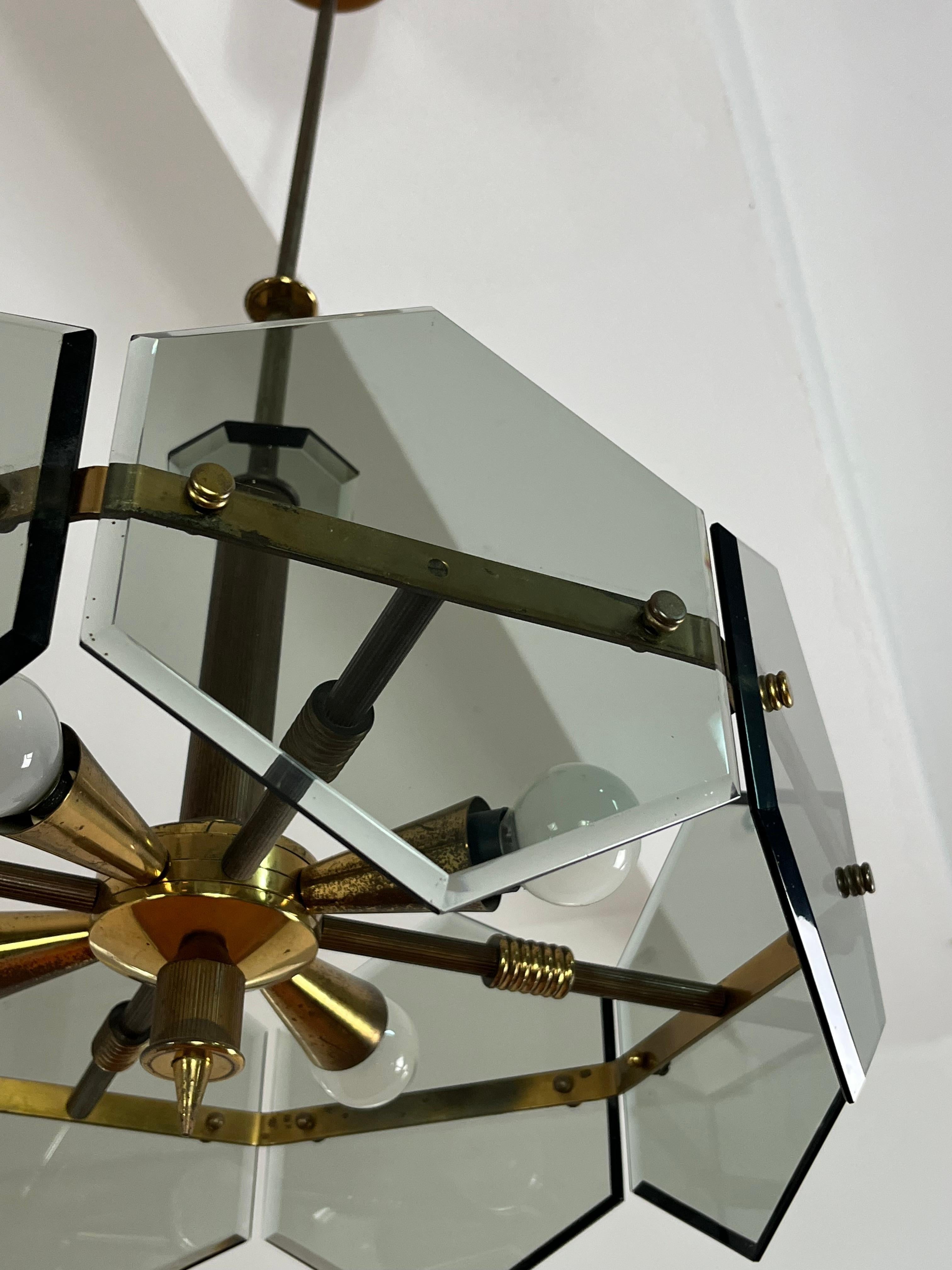 Mid-20th Century 4-Light Brass And Murano Glass Chandelier By Gino Paroldo For Fontana Arte, 1960 For Sale