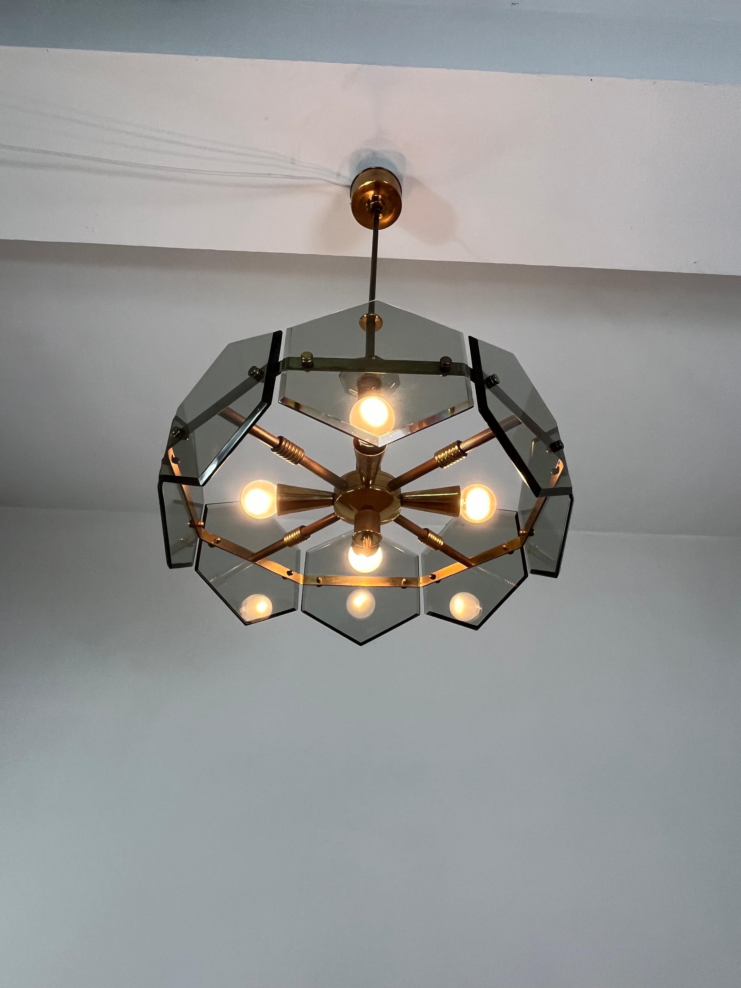 4-Light Brass And Murano Glass Chandelier By Gino Paroldo For Fontana Arte, 1960 For Sale 2