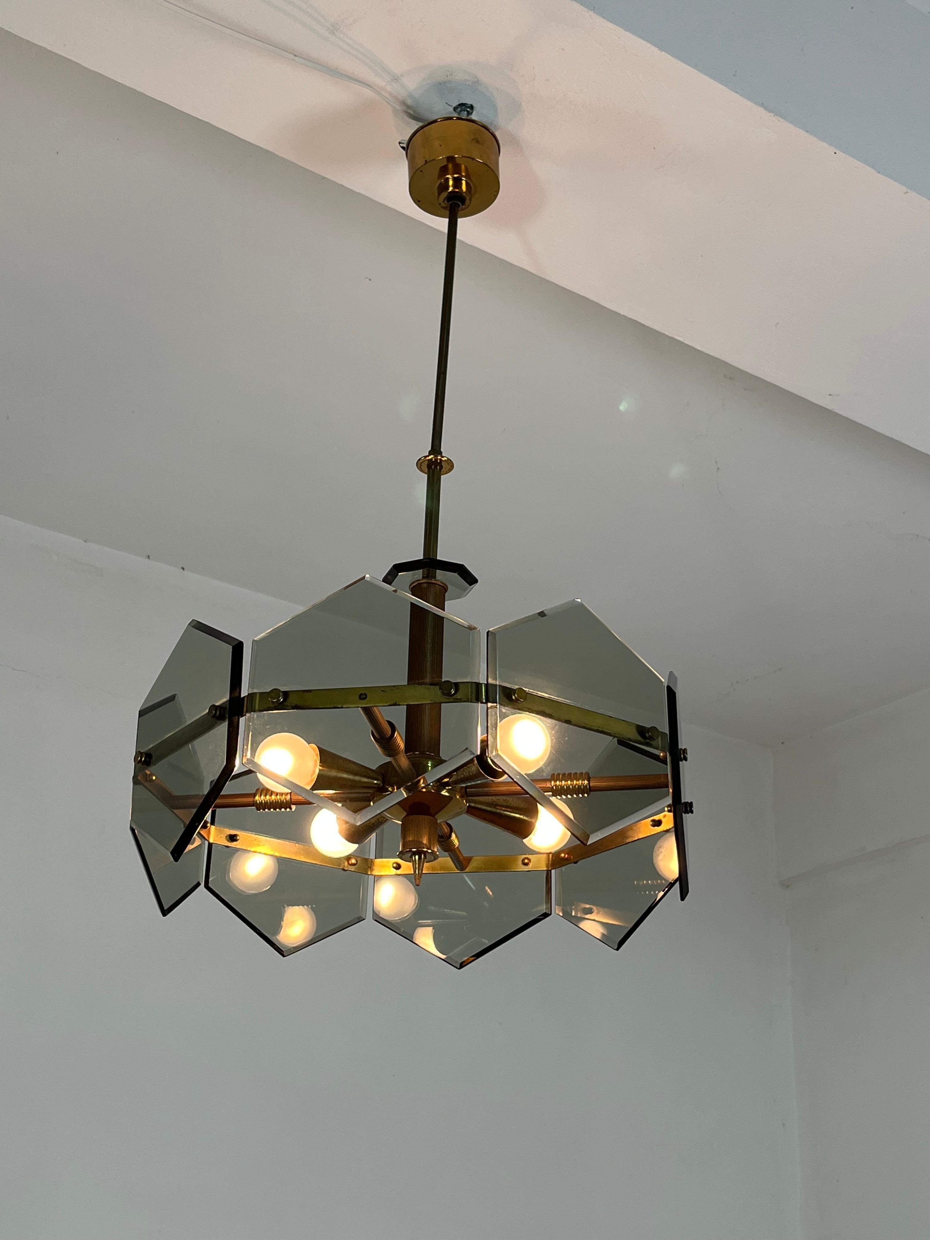 4-Light Brass And Murano Glass Chandelier By Gino Paroldo For Fontana Arte, 1960 For Sale 3