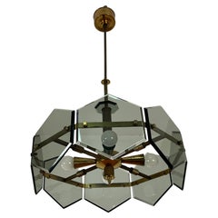 Lampadario a 4 luci in ottone e vetro di Murano di Gino Paroldo per Fontana Arte, 1960