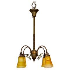 4-Light Brass Victorian Chandelier w/ Vianne Yellow-Orange Shades