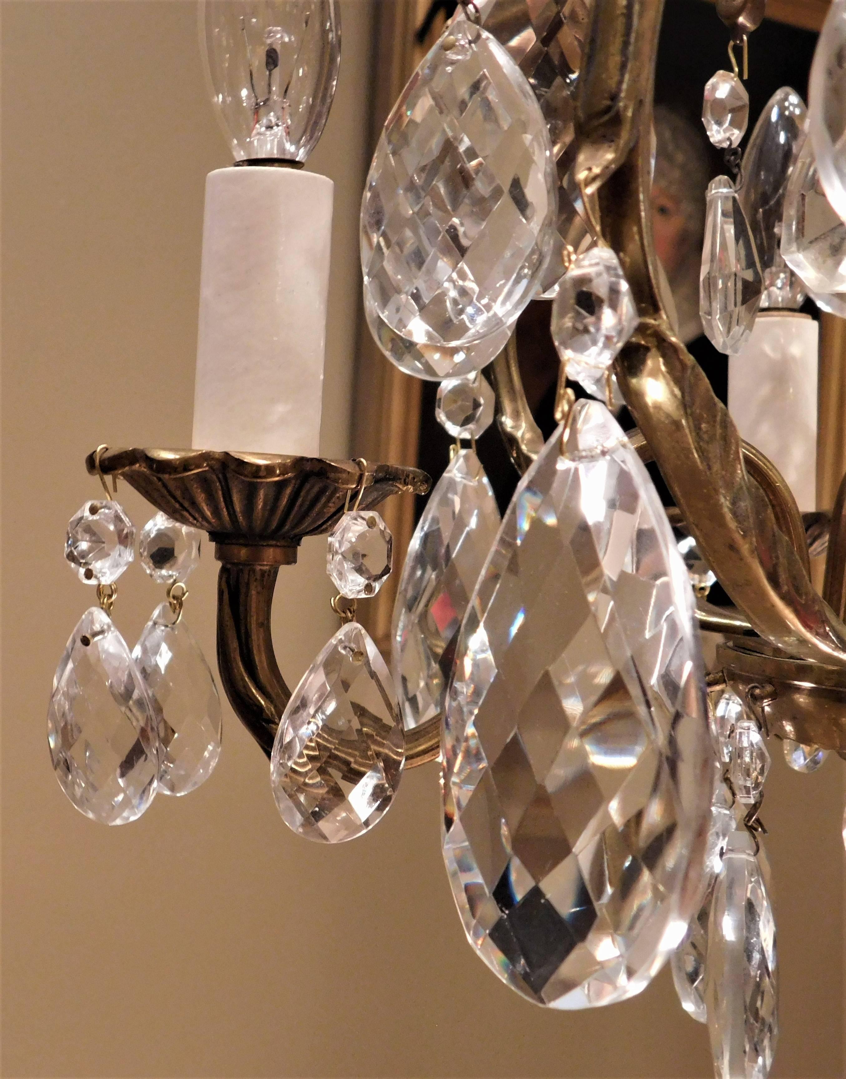 Four-Light Brass, Glass and Crystal Louis XV Style Chandelier Sweden, circa 1910 2