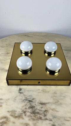 4-Light Ceiling Lamp Golden Mirror  Mid-Century 1960s Italian Design
