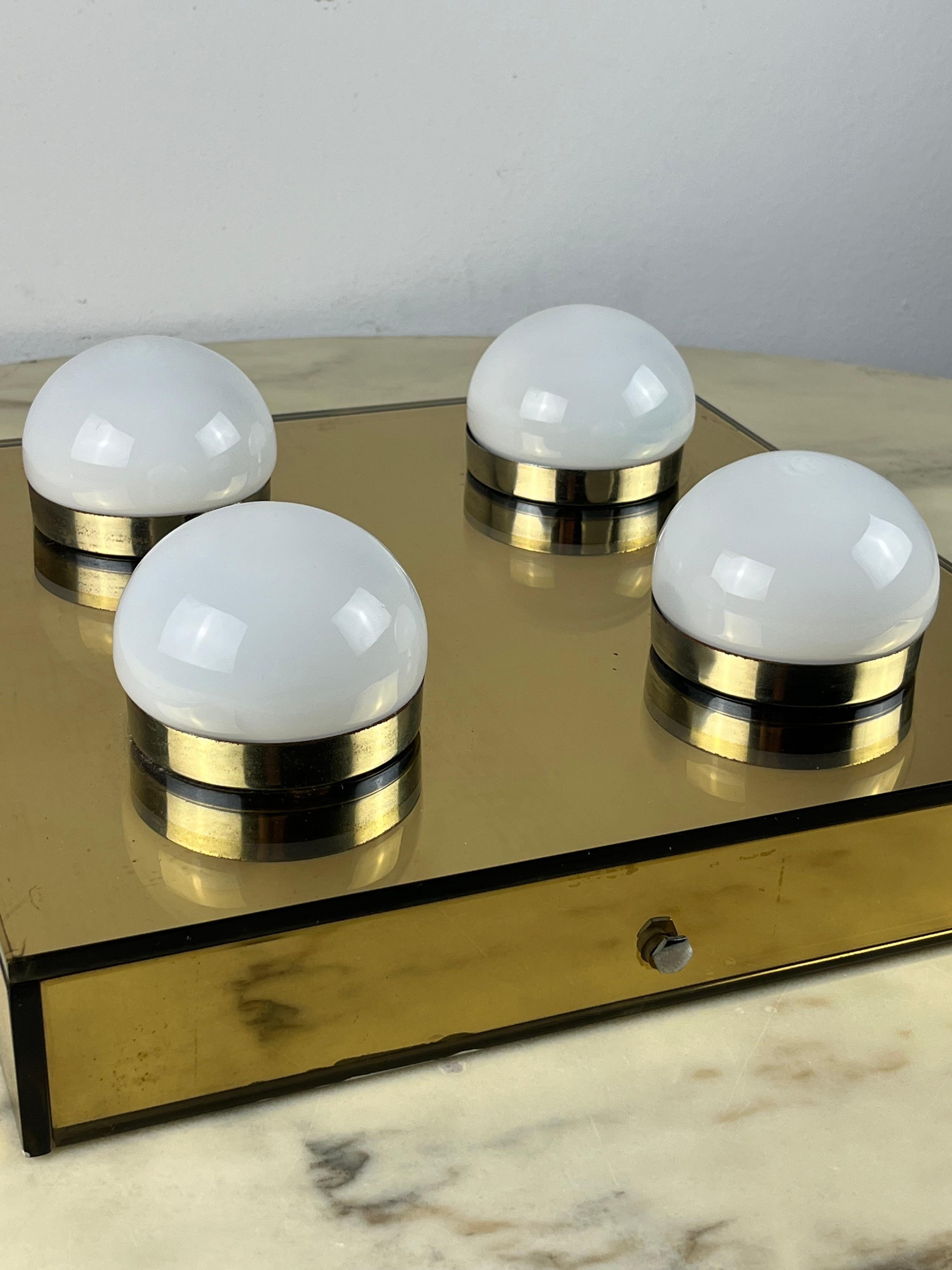 4-Light Ceiling Lamp Golden Mirror  Mid-Century 1960s Italian Design In Good Condition For Sale In Palermo, IT