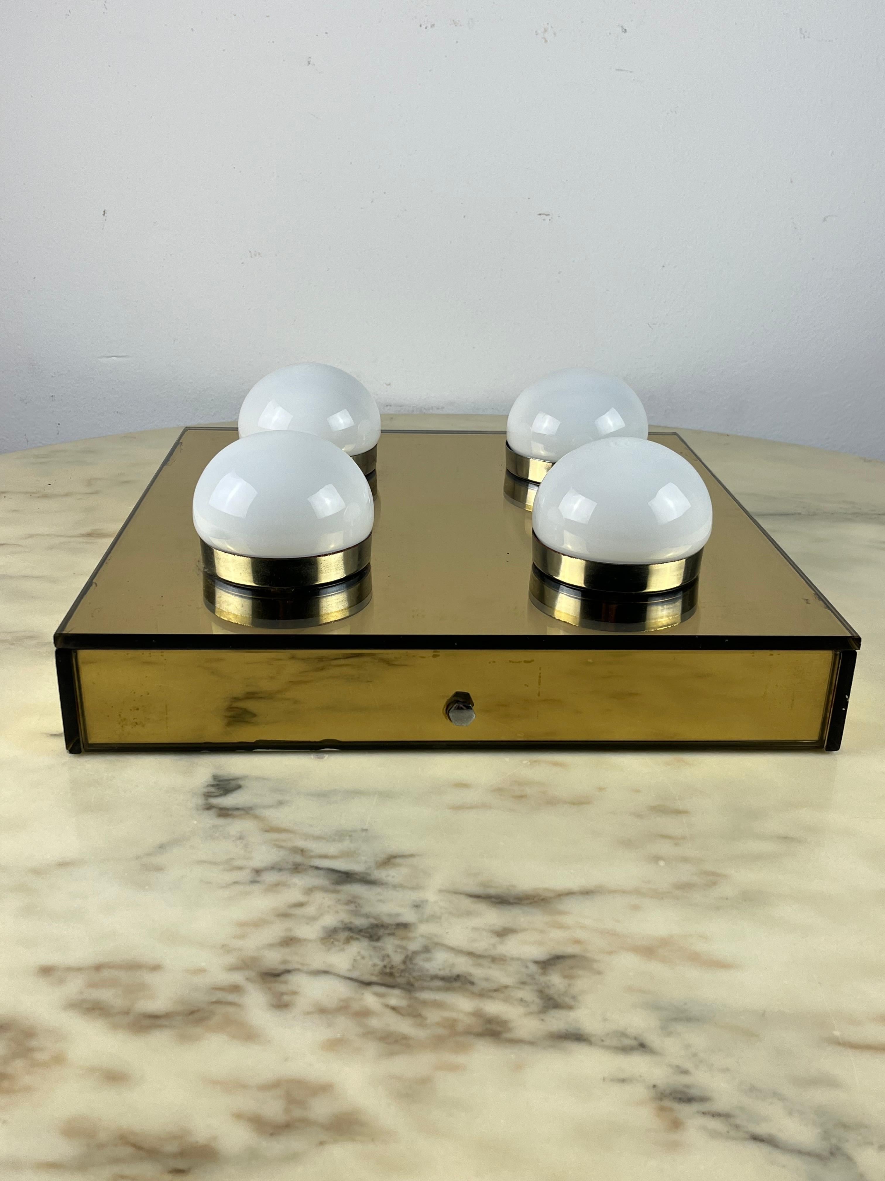4-Light Ceiling Lamp Golden Mirror  Mid-Century 1960s Italian Design For Sale 2