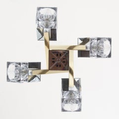 4-Light italian Chandelier Glass Cubes, Space Age from 70s by Gaetano Sciolari