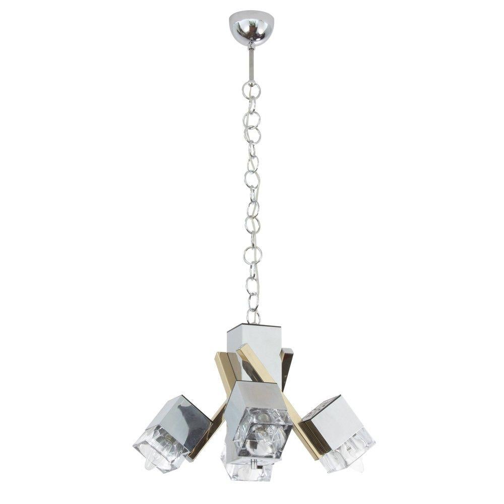 Lustre italien à 4 lumières Cubes en verre, ère spatiale des années 70 par Gaetano Sciolari Bon état - En vente à Venezia, IT