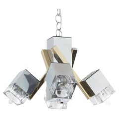 Lustre italien à 4 lumières Cubes en verre, ère spatiale des années 70 par Gaetano Sciolari