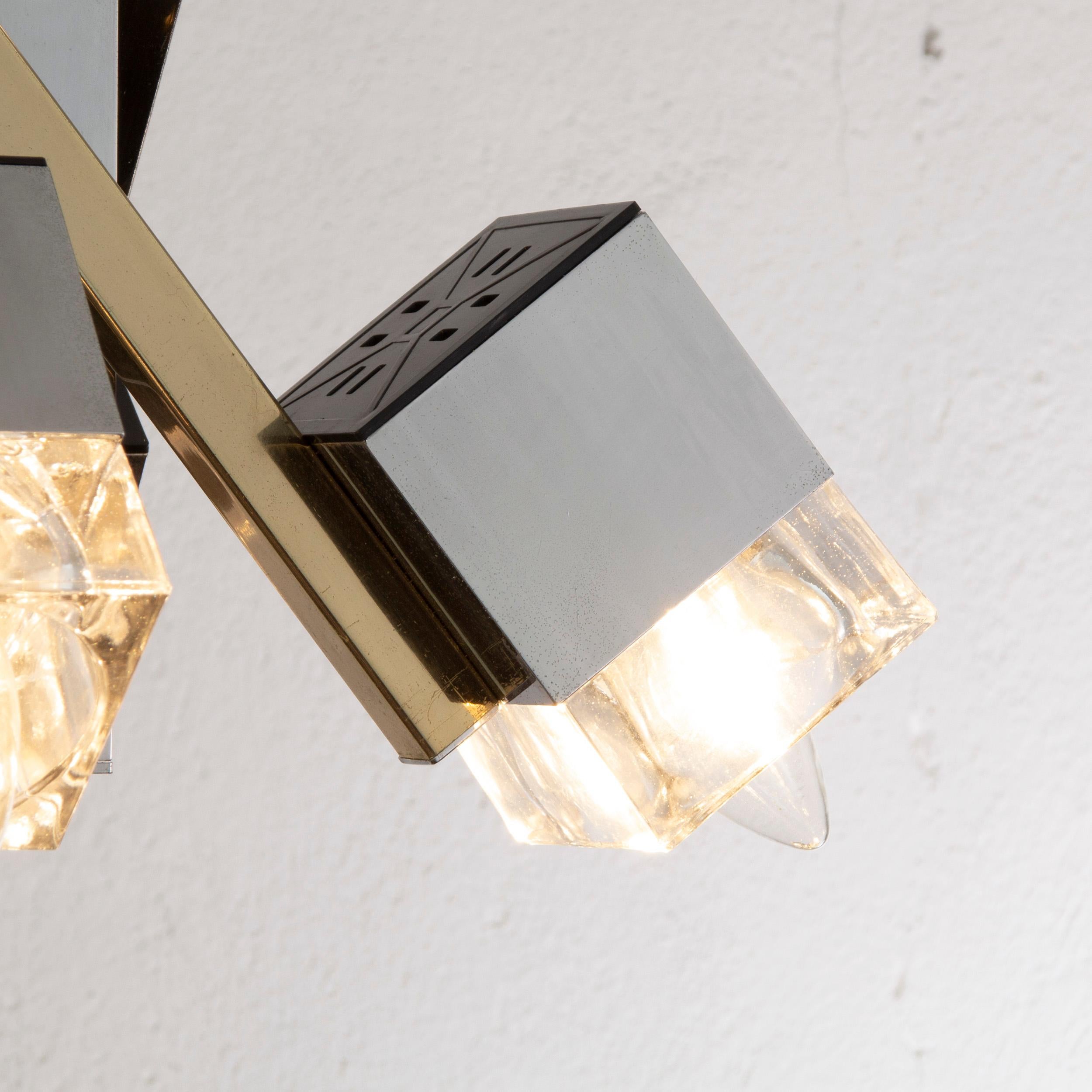 Lustre italien à 4 lumières Cubes en verre, ère spatiale des années 70 par Gaetano Sciolari en vente 1