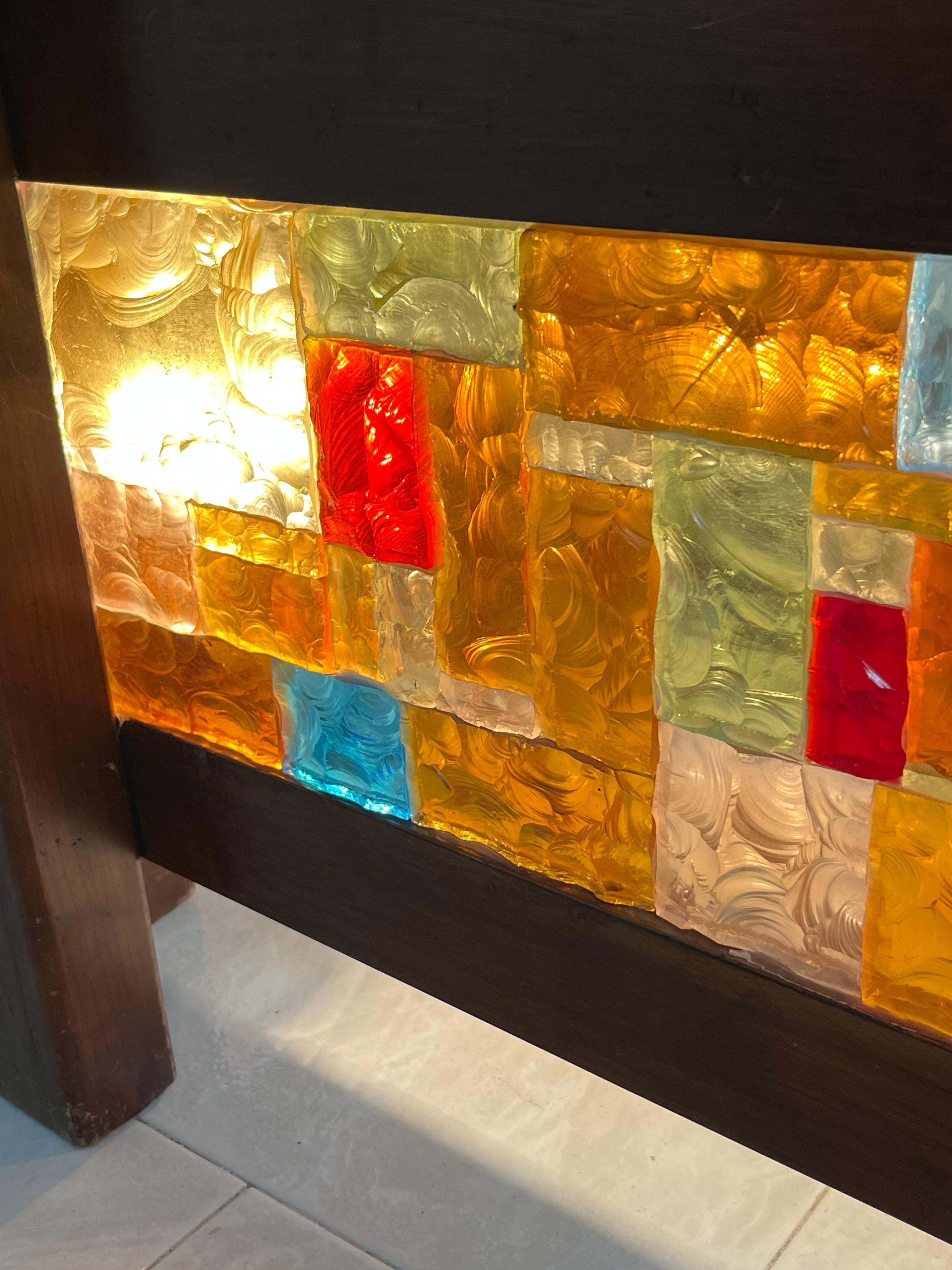4-Light Coffee Table in Wood and Multicolor Mosaic Glass, Italy, 1980s For Sale 4