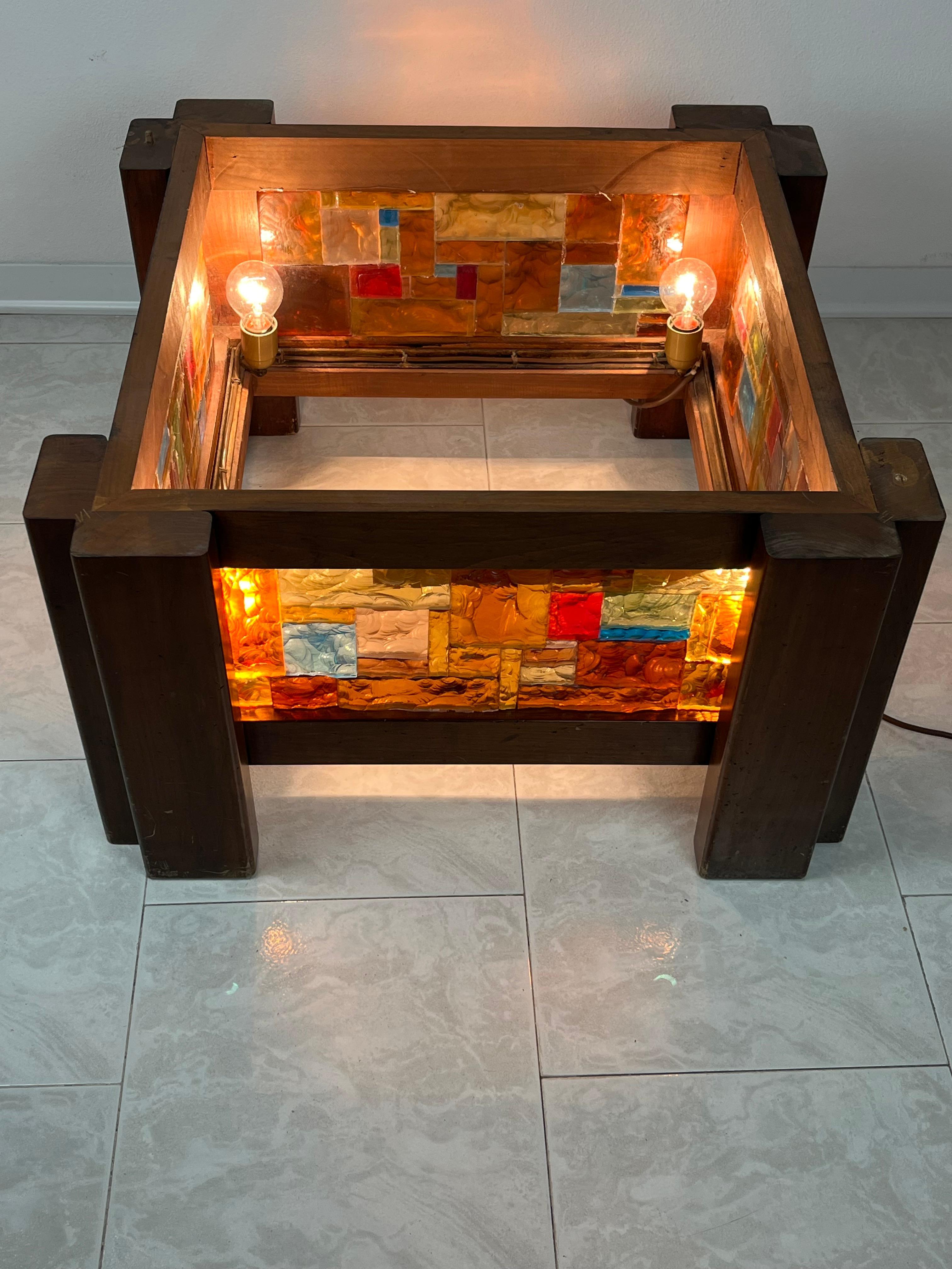 4-Light Coffee Table in Wood and Multicolor Mosaic Glass, Italy, 1980s For Sale 5