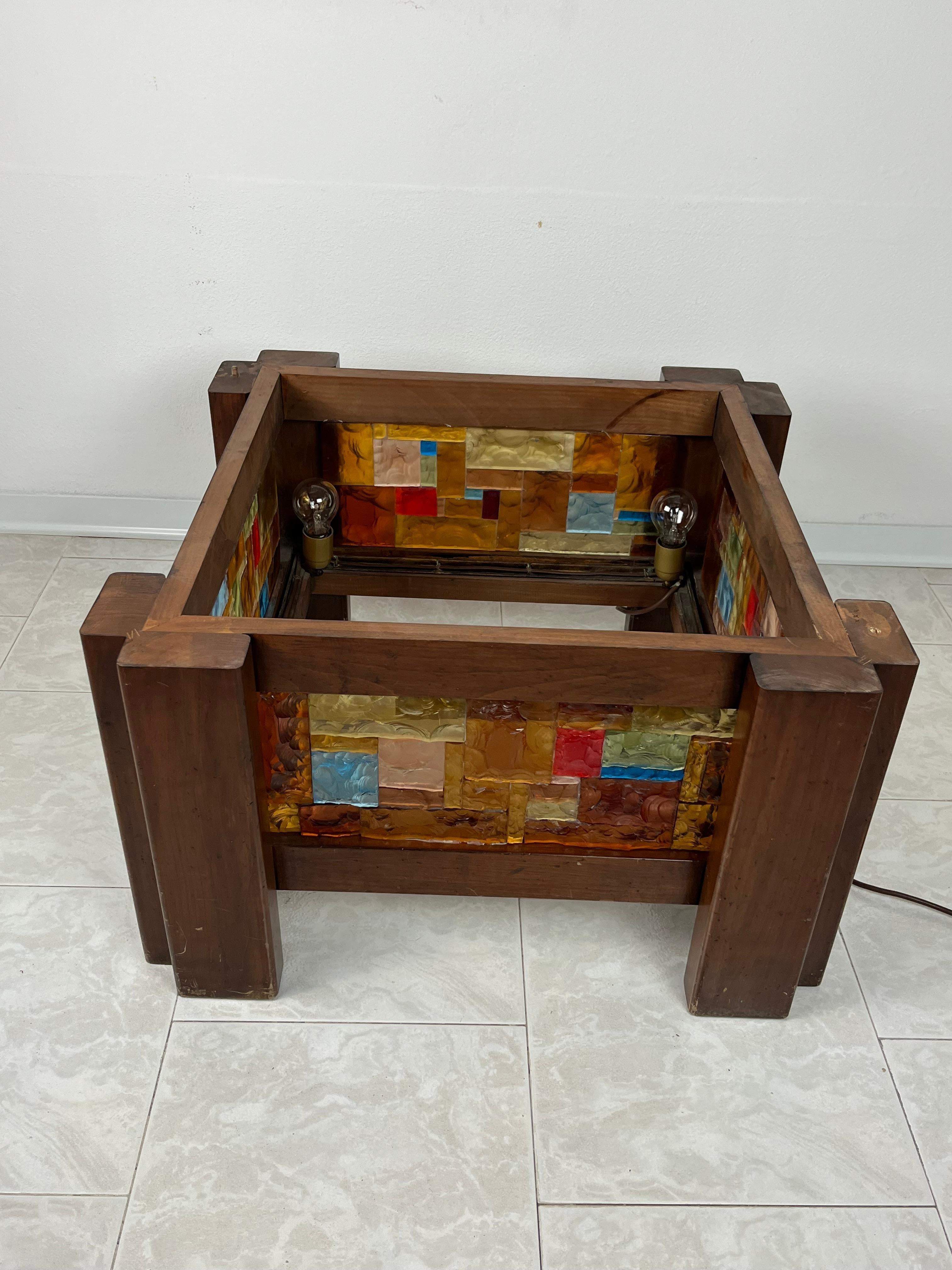 4-Light Coffee Table in Wood and Multicolor Mosaic Glass, Italy, 1980s For Sale 6