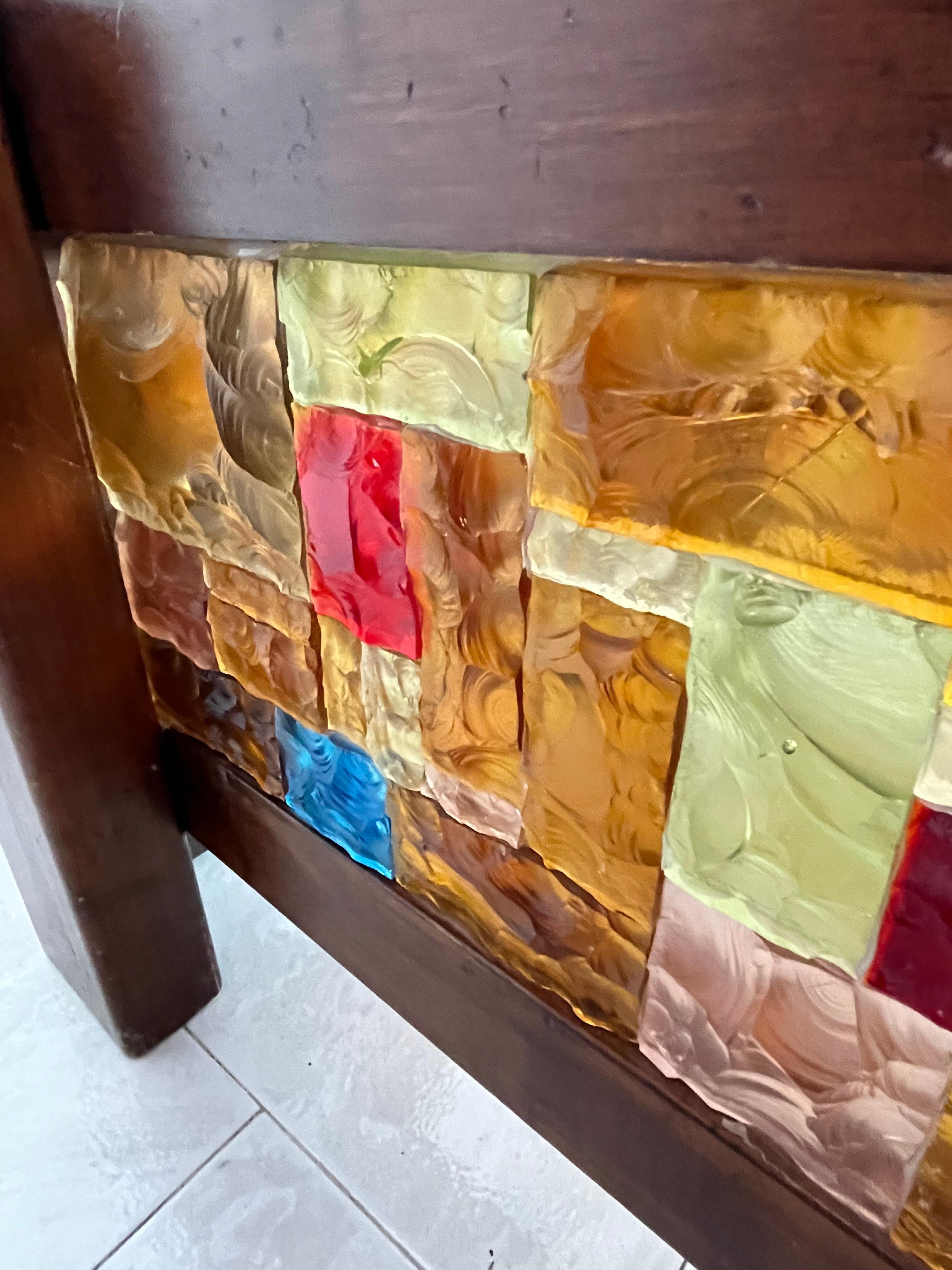 4-Light Coffee Table in Wood and Multicolor Mosaic Glass, Italy, 1980s For Sale 1