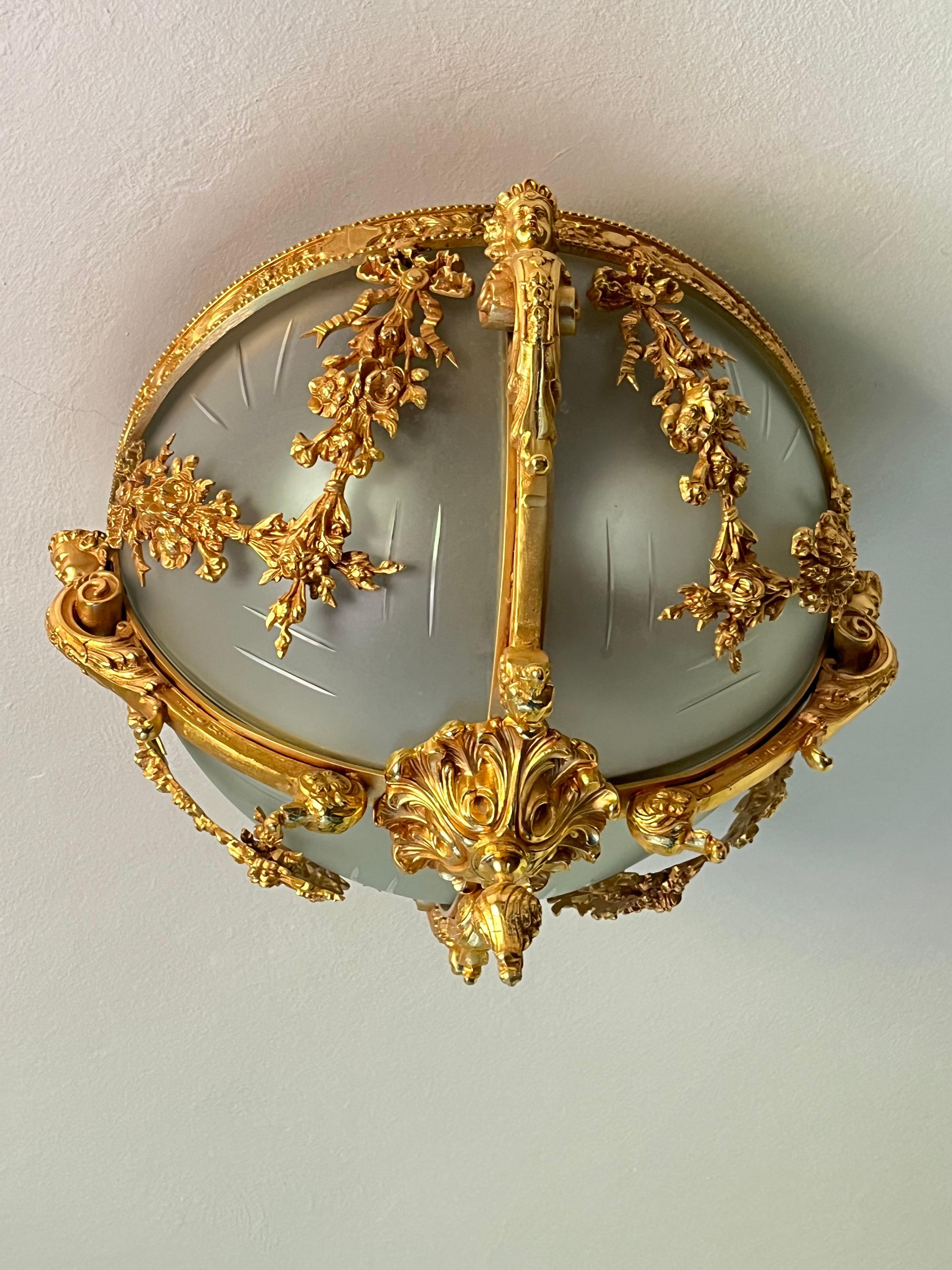 4-Light Glass and Brass Ceiling Light, Italy, 1980s In Good Condition For Sale In Palermo, IT