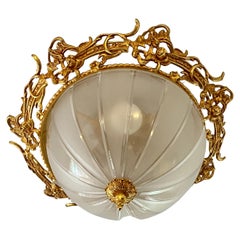 4-Light Glass and Brass Ceiling Light, Italy, 1980s