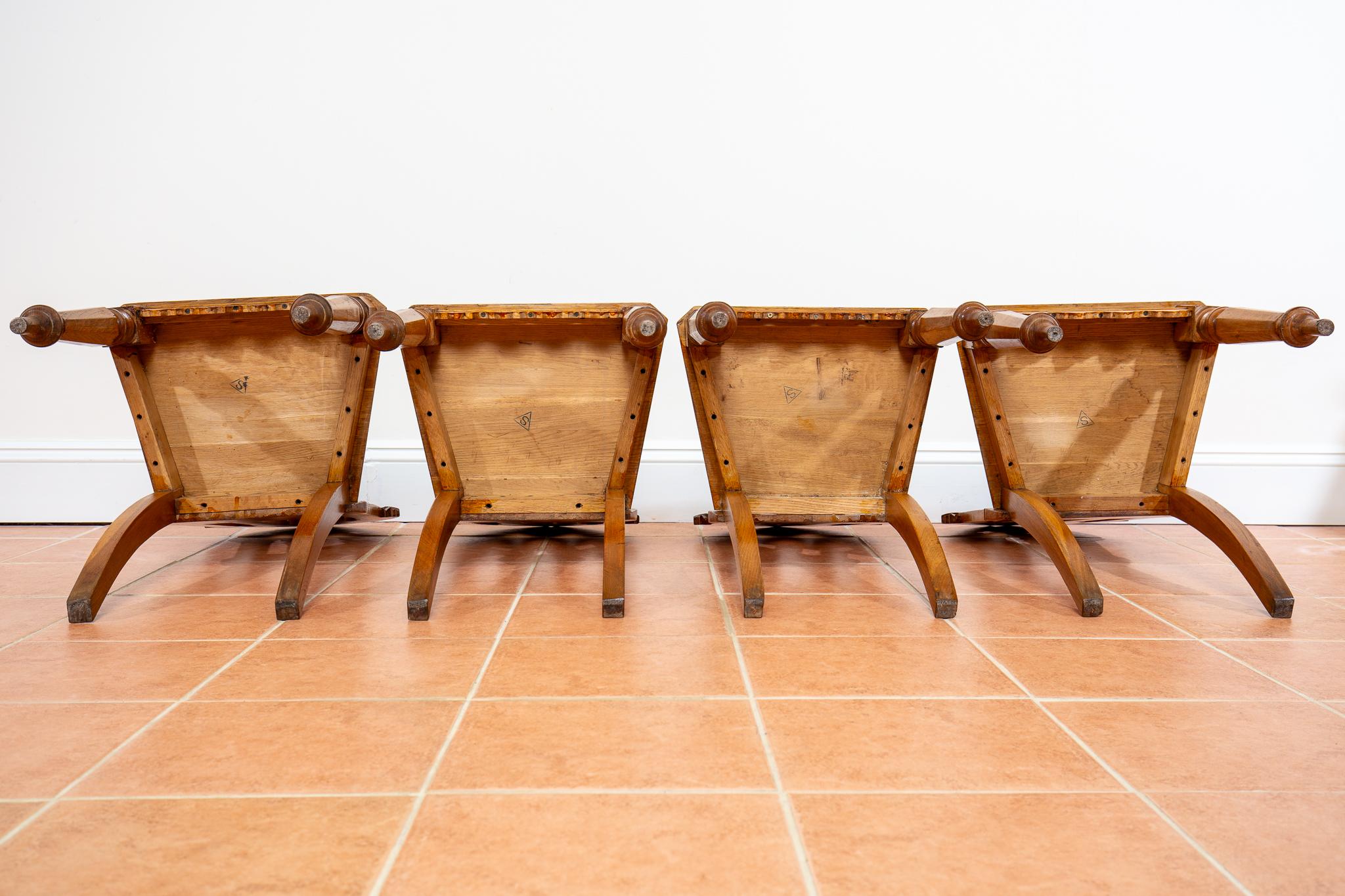 4 Light Golden Oak Hallway Dining Chairs Gothic Steeple Back Antique Pugin Style For Sale 13