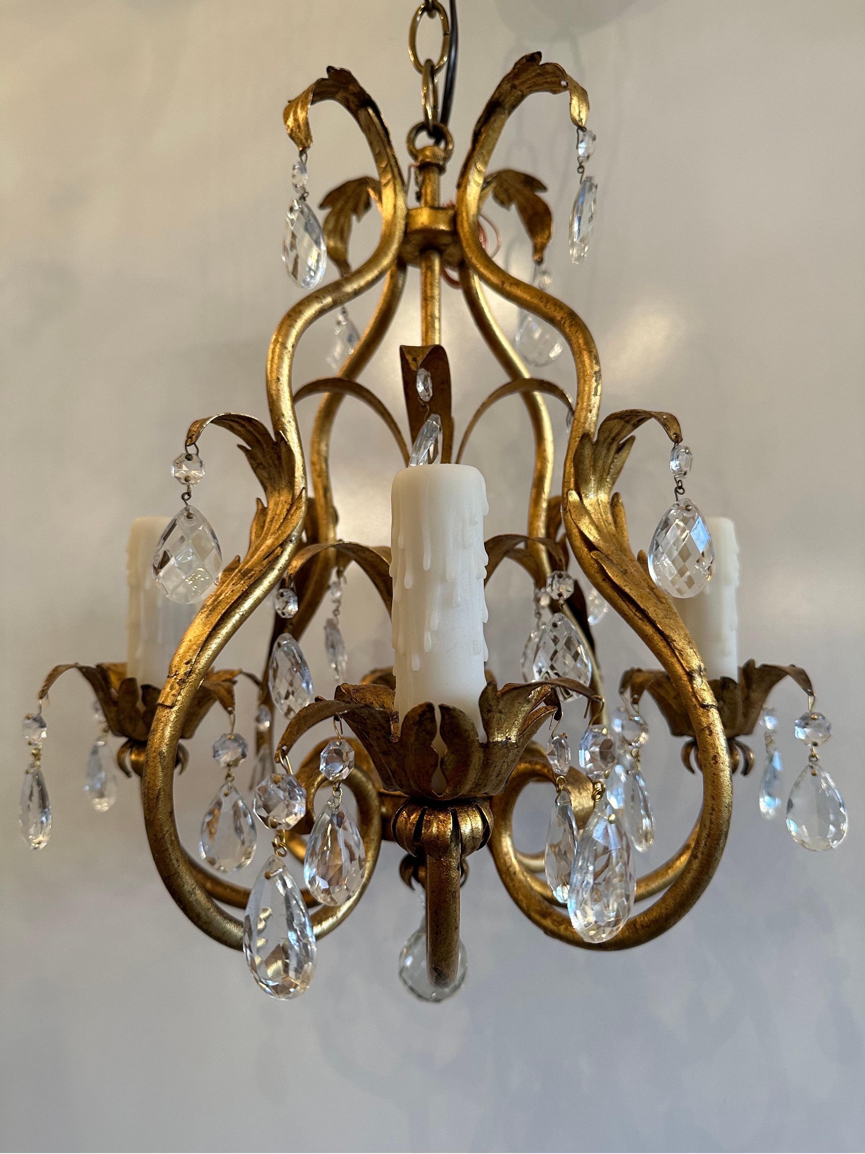 4-Light Italian Chandelier with Gilded Gold Finish In Good Condition For Sale In Marshville, NC